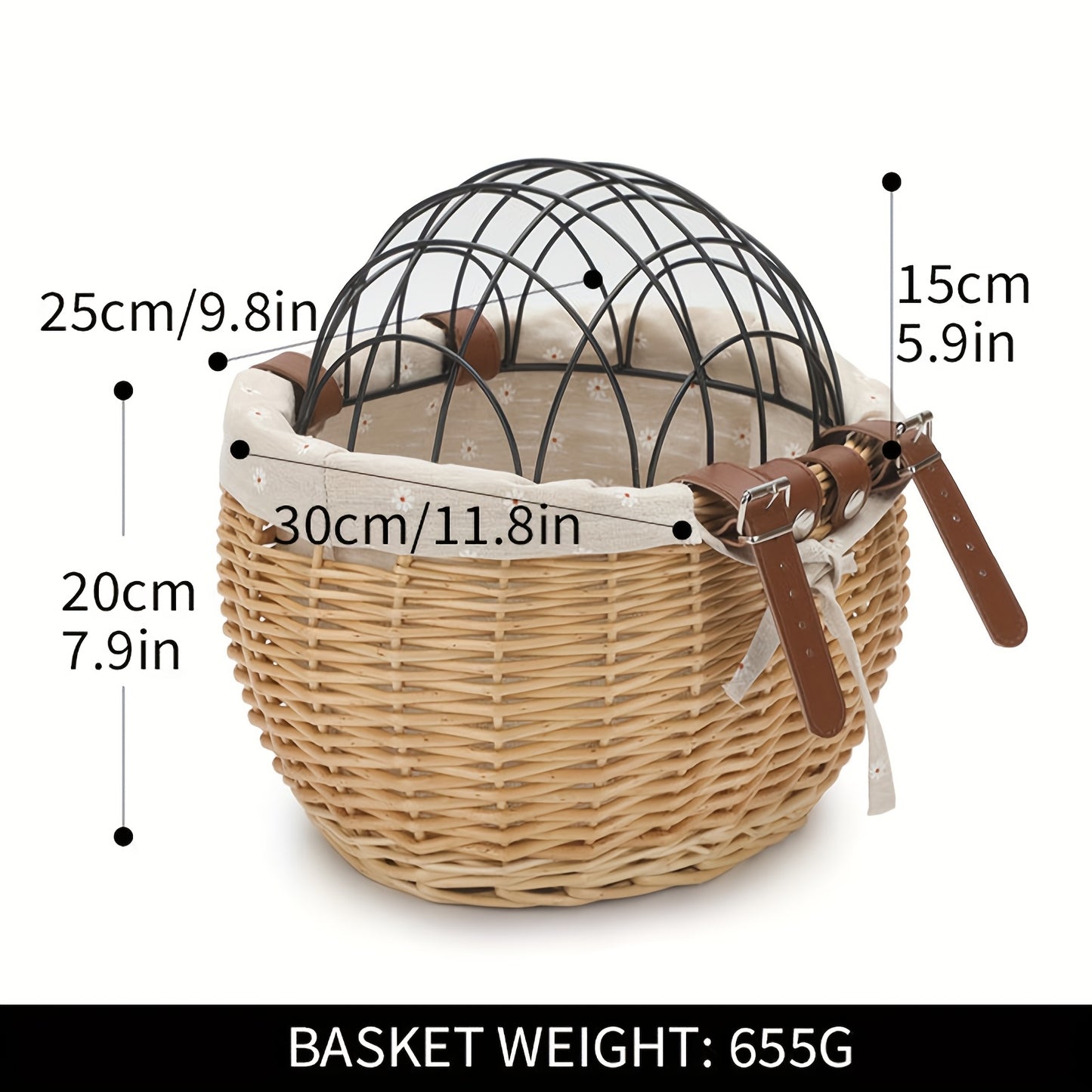 Wrought Iron And Wicker Pet Bike Basket With Lid Front