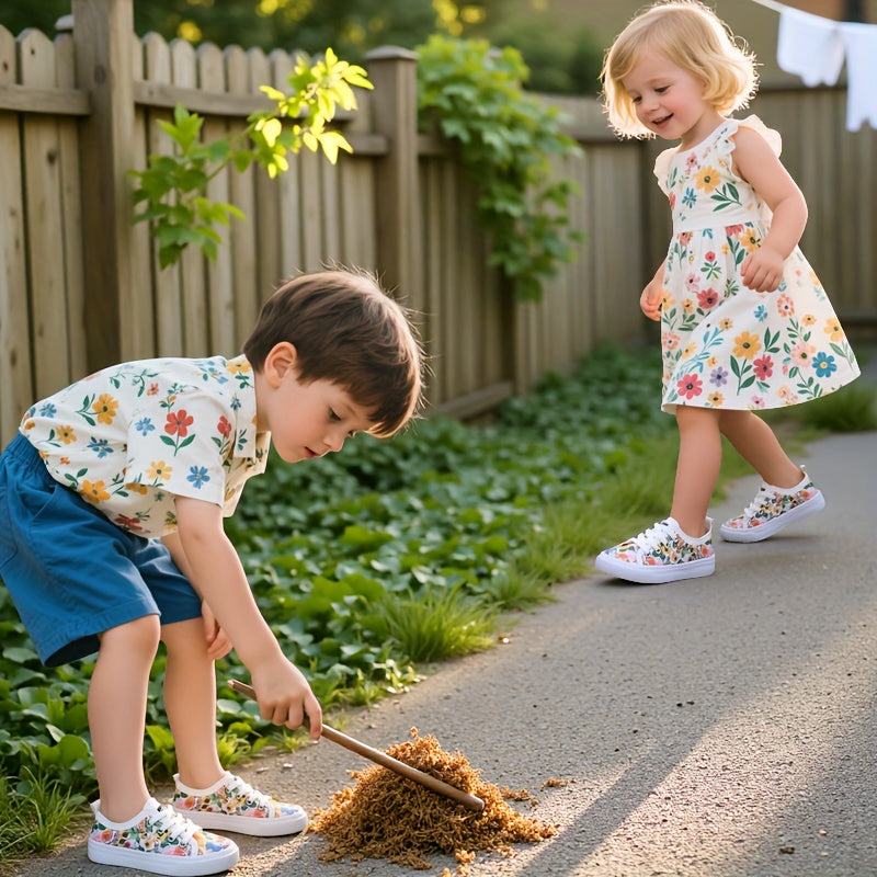 Kids Floral Canvas Sneakers Lightweight Breathable Soft Sole Casual Shoes for Spring Summer