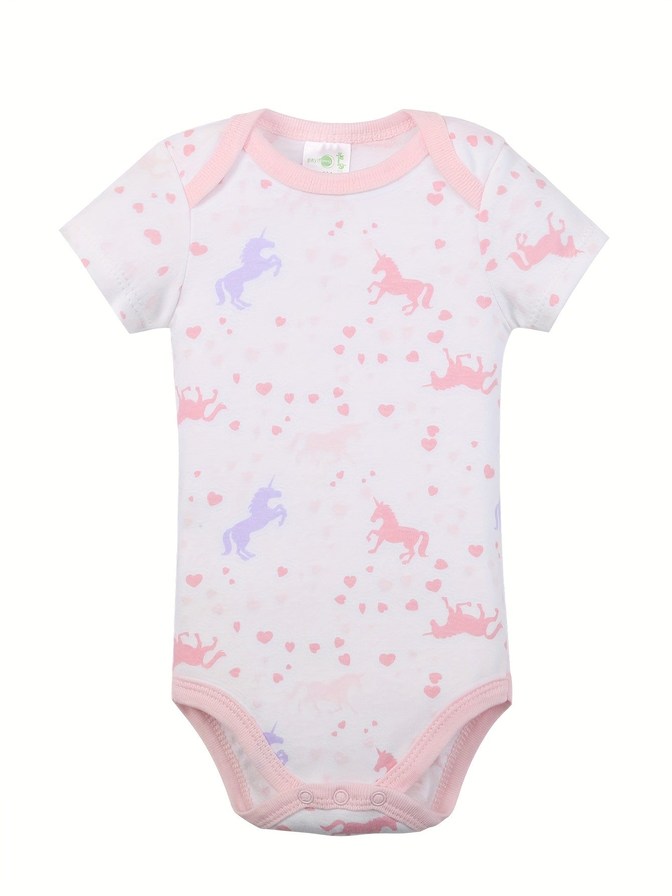 [5pcs Unicorn Romper] 5pcs Adorable Cotton Baby Girl Romper Set - Short Sleeve, Machine Washable, Perfect for All Seasons, Outdoor