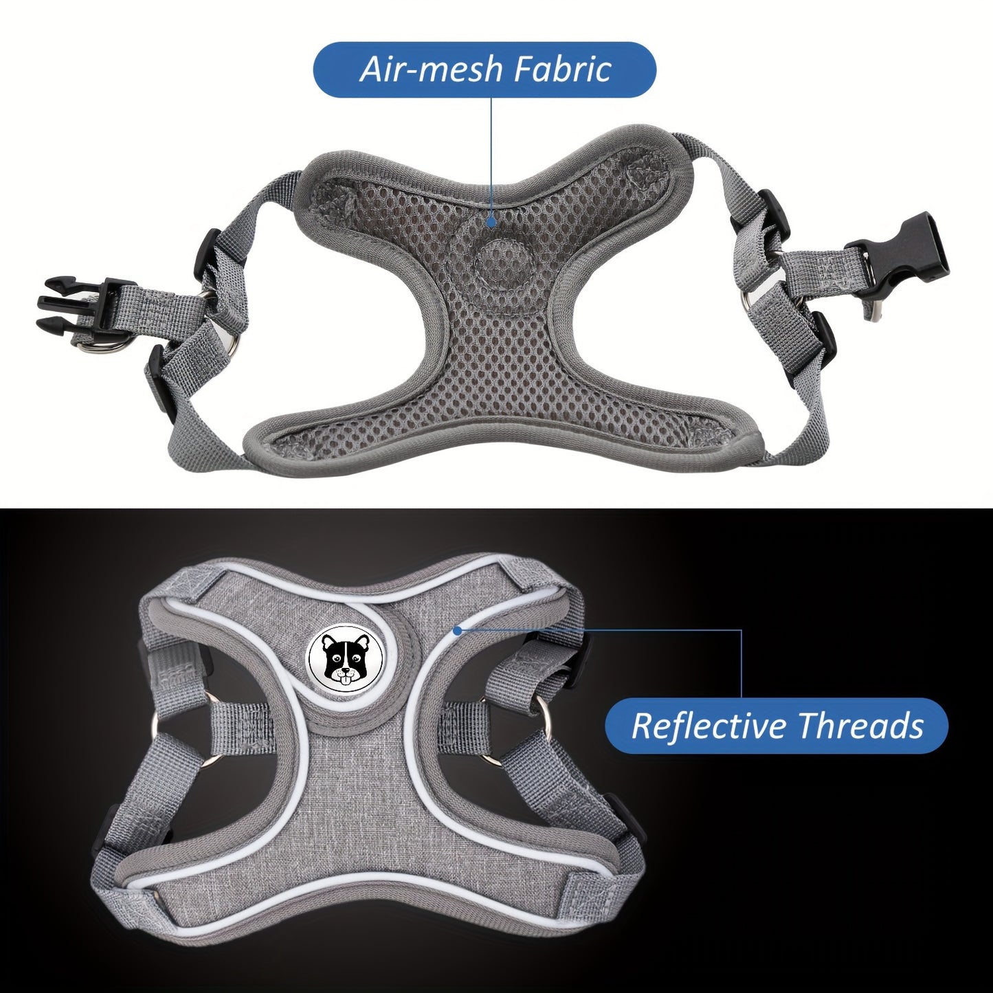 Adjustable chest strap and leash set with reflective strip for small and medium sized dogs