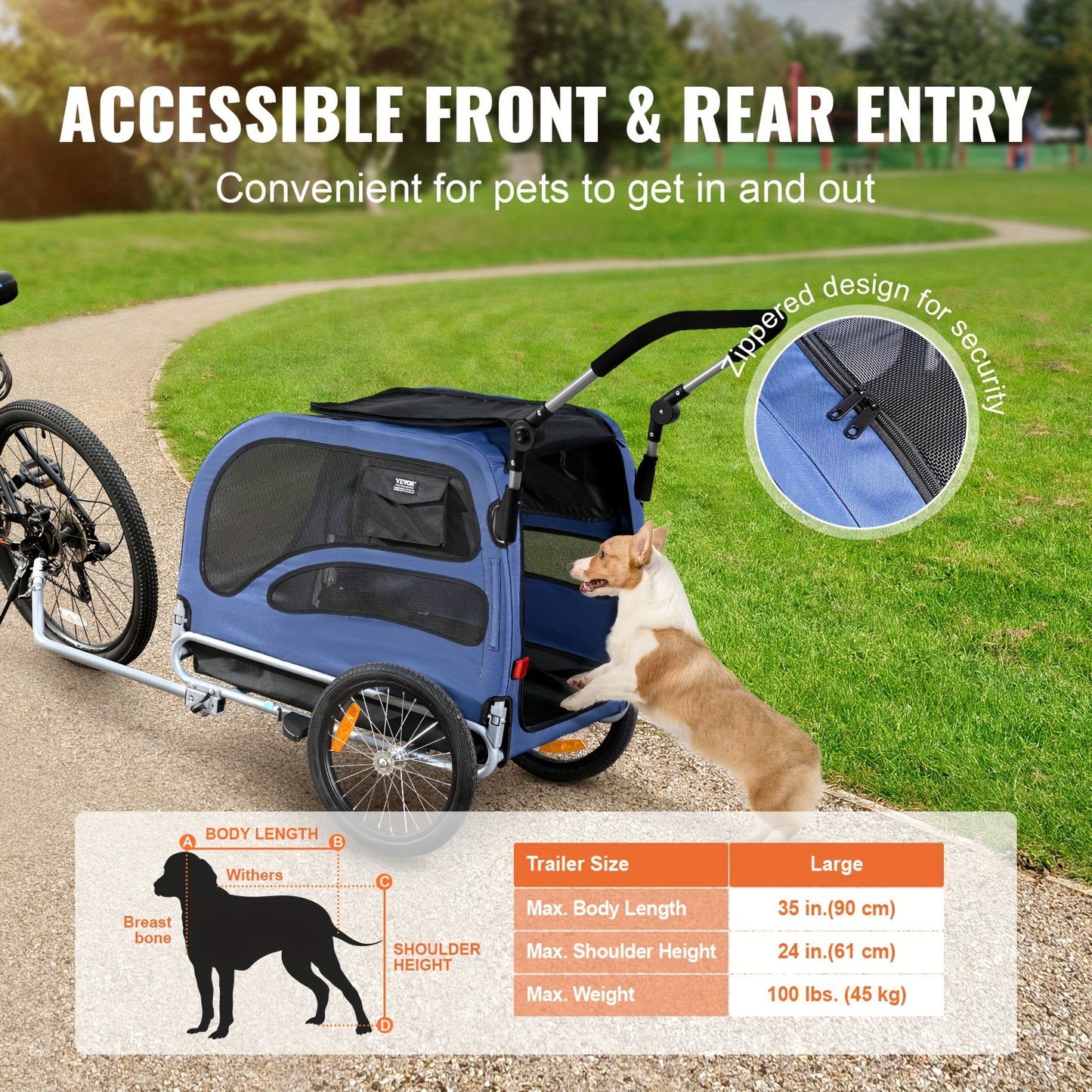 VEVOR 2 In 1 Dog Bike Trailer Stroller Carrier 100 Lbs