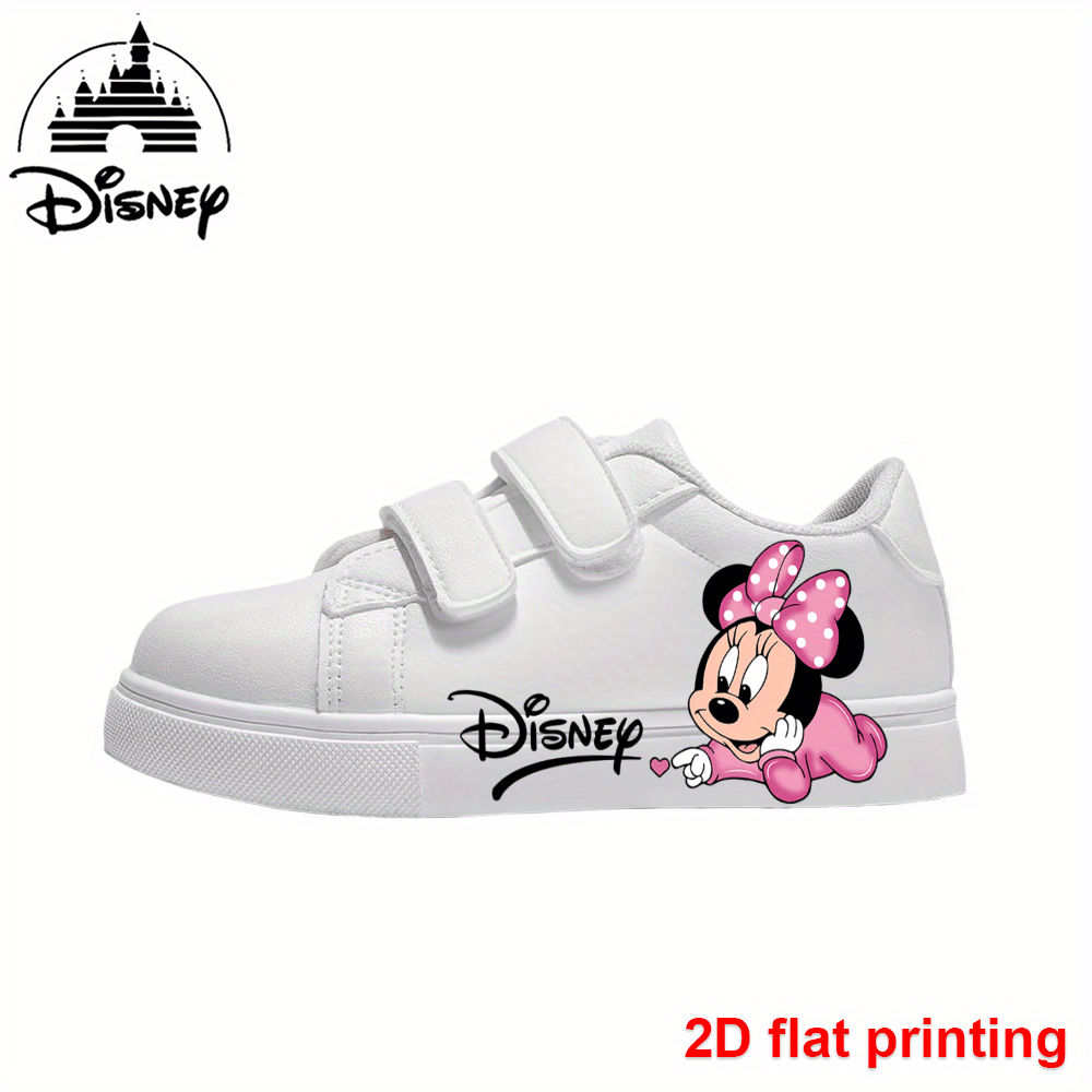 Disney Mickey and Minnie Kids Sneakers With Velcro Closure 2D Flat Printing Lightweight All Season Casual Shoes