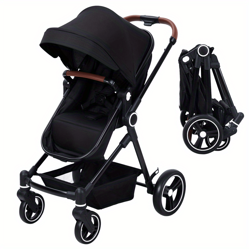 Ataucjin 2-in-1 Lightweight Stroller with Removable Seat, Cup Holder, Harness & Large Storage Basket – Shock Absorbing Travel Stroller for Youngsters to Youngsters 1-3, Black & Brown Design, Travel Stroller | Stylish Mixed