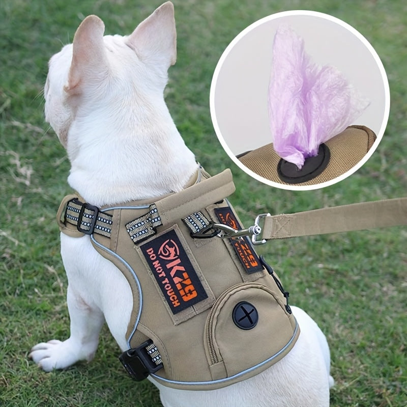 Tactical Dog Harness for Medium & Large Dogs Heavy Duty No Pull Dog Harness with Handle And Poop Bag Holder Pocket Adjustable Reflective German Shepherd Big Size Dog Vest for Training, Walking, Hiking