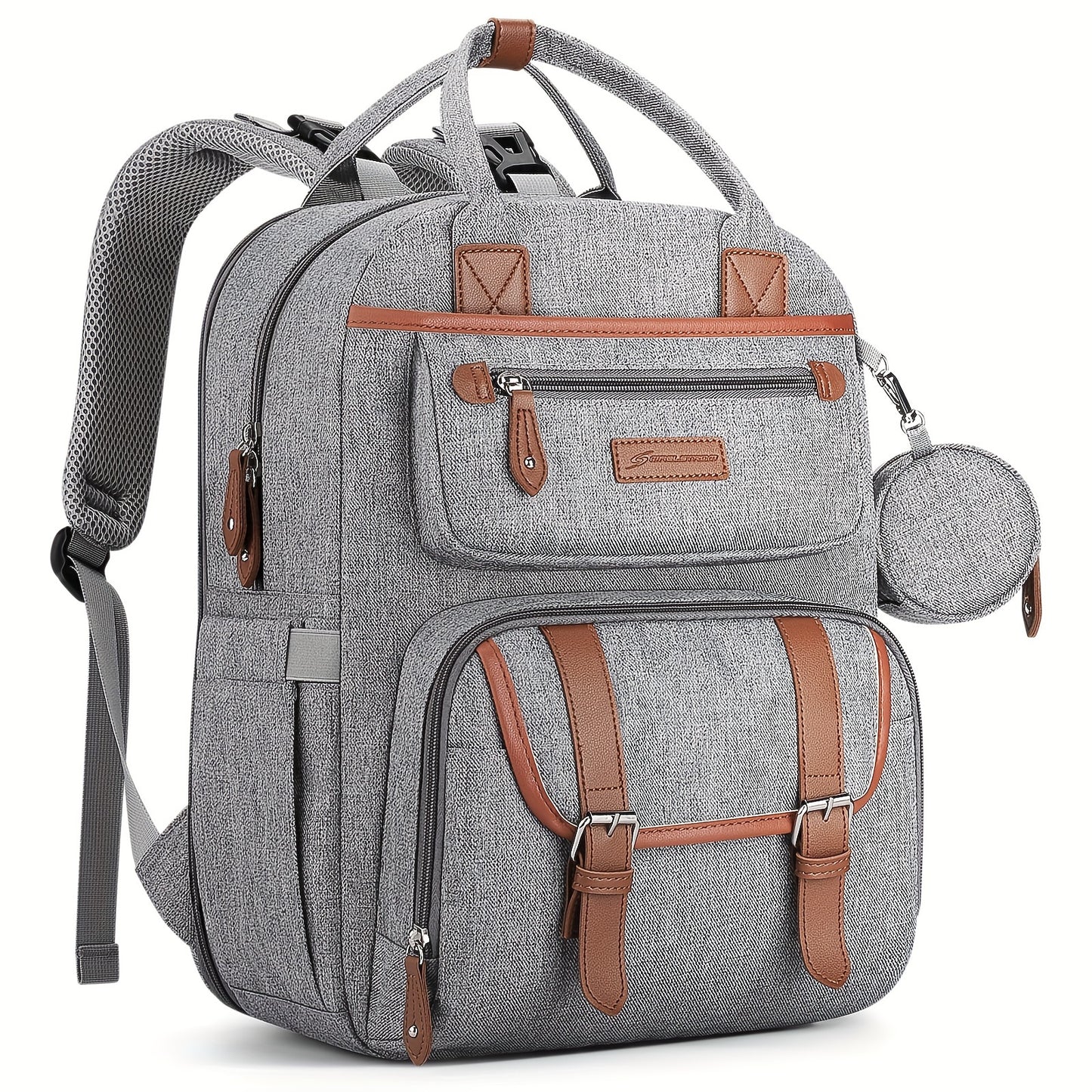 Expandable Diaper Backpack for Moms and Dads with Changing Pad and Stroller Straps Grey
