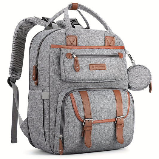 Expandable Diaper Backpack for Moms and Dads with Changing Pad and Stroller Straps Grey