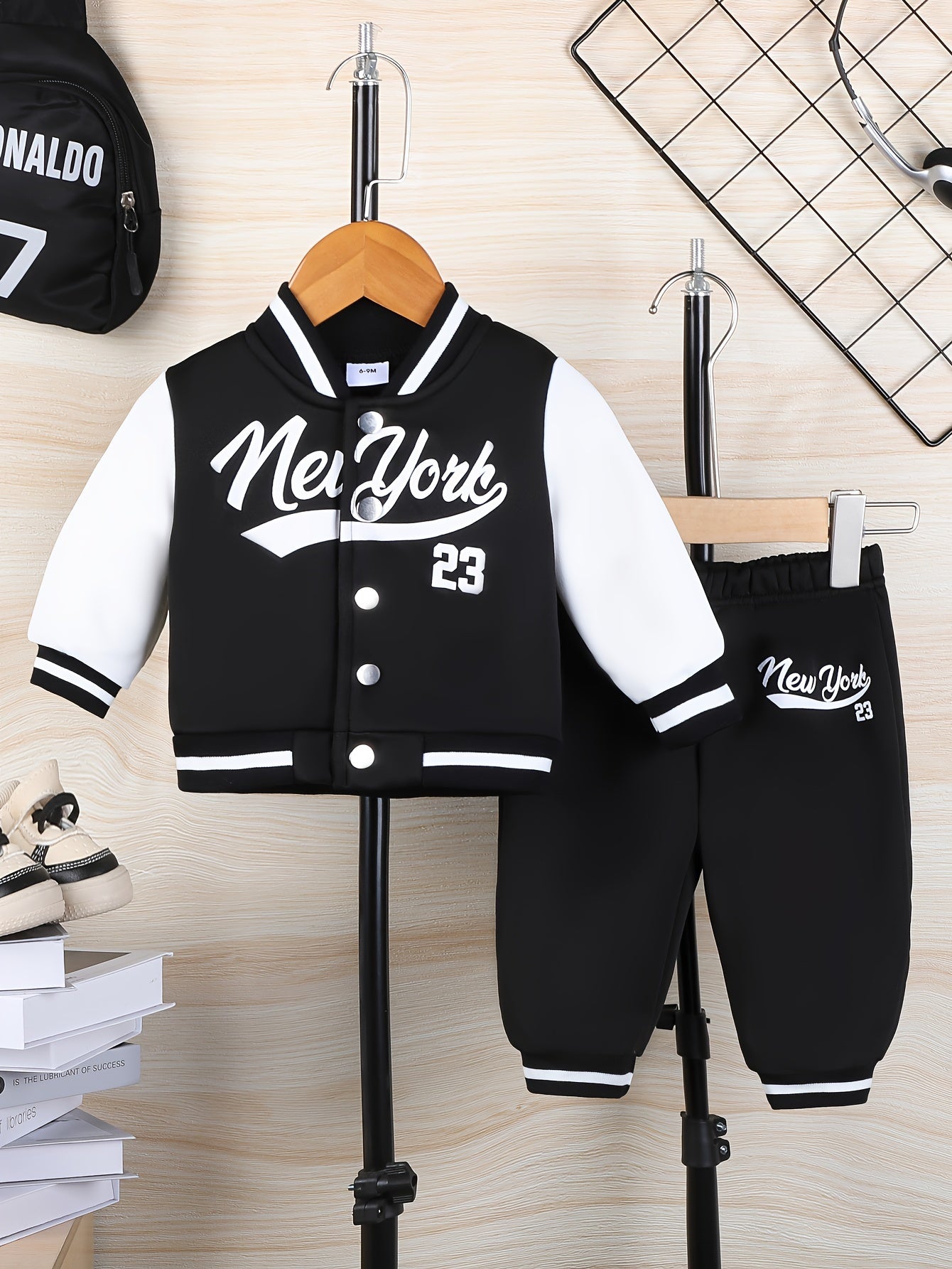 2pcs Baby Boys Fall Winter Hoodie and Pants Set New York 23 Casual Knit Outfit