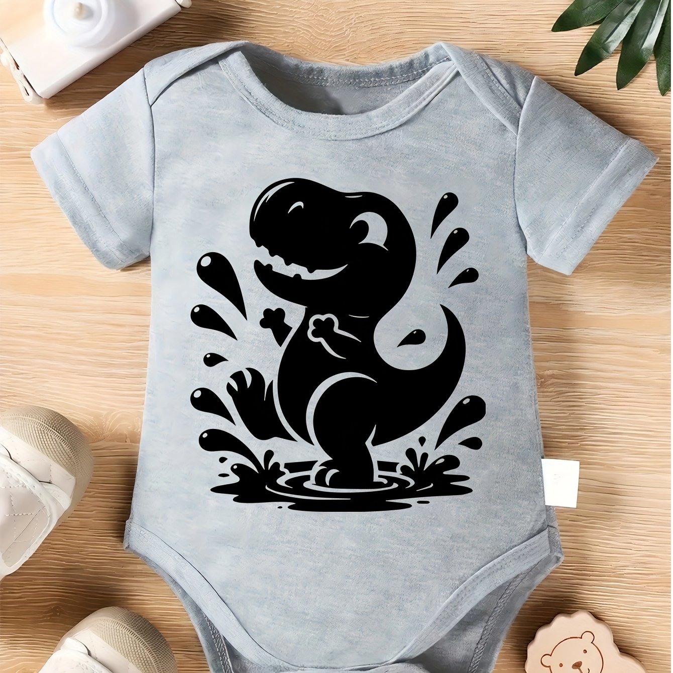 Youngsters Cotton Romper with Dinosaur Graphic Soft Short Sleeve Outfit for Boys and Girls