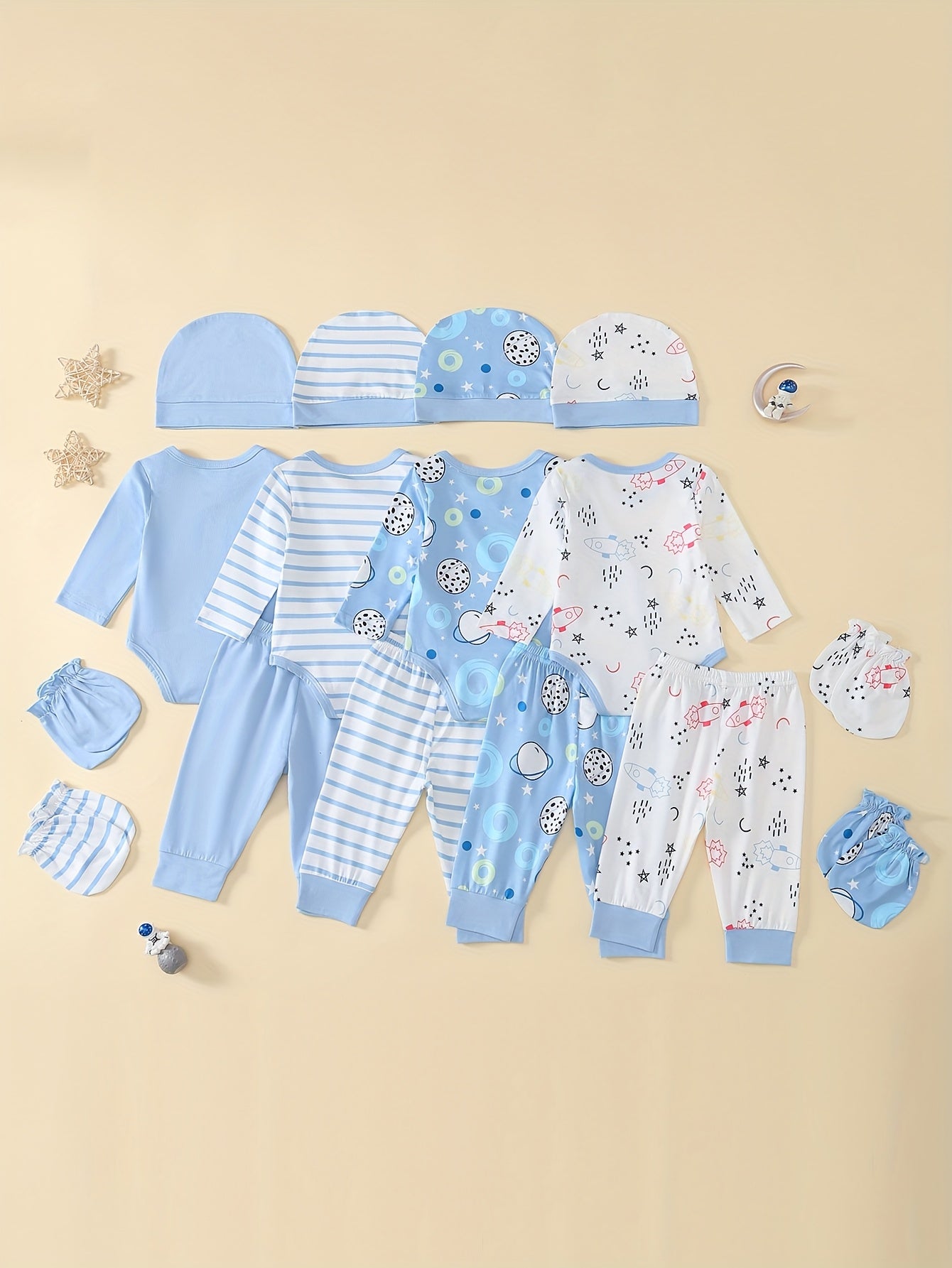 Boys' 4pcs Outfit Set - Cute All-Season Knit Polyester With Spandex, Long Sleeve Crew Neck, All Over Print, Loose Fit With Matching Hat And Hand Claps, For Outdoor