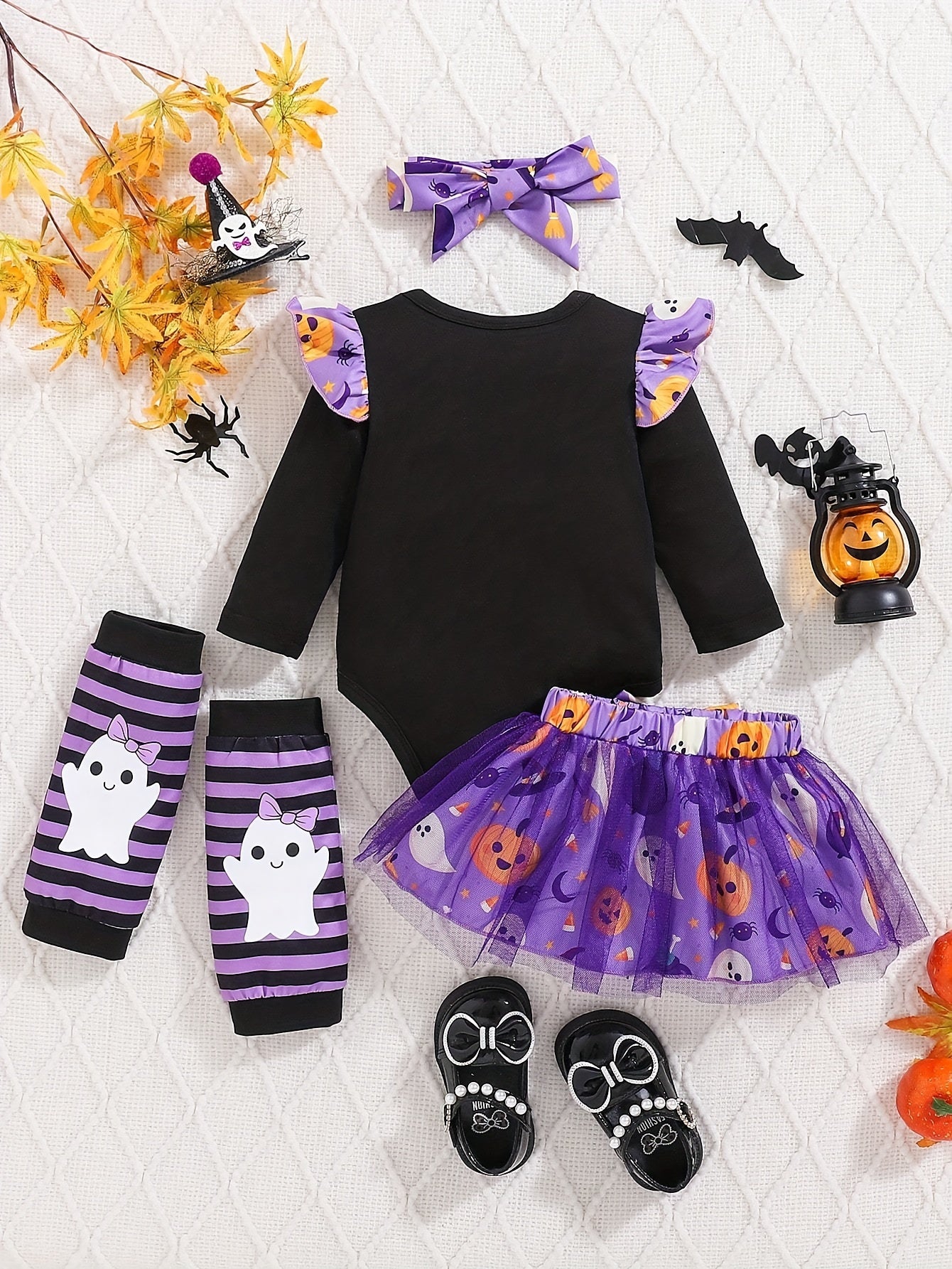 Halloween Purple Net Tulle Skirt Set For Baby Girl Outdoor