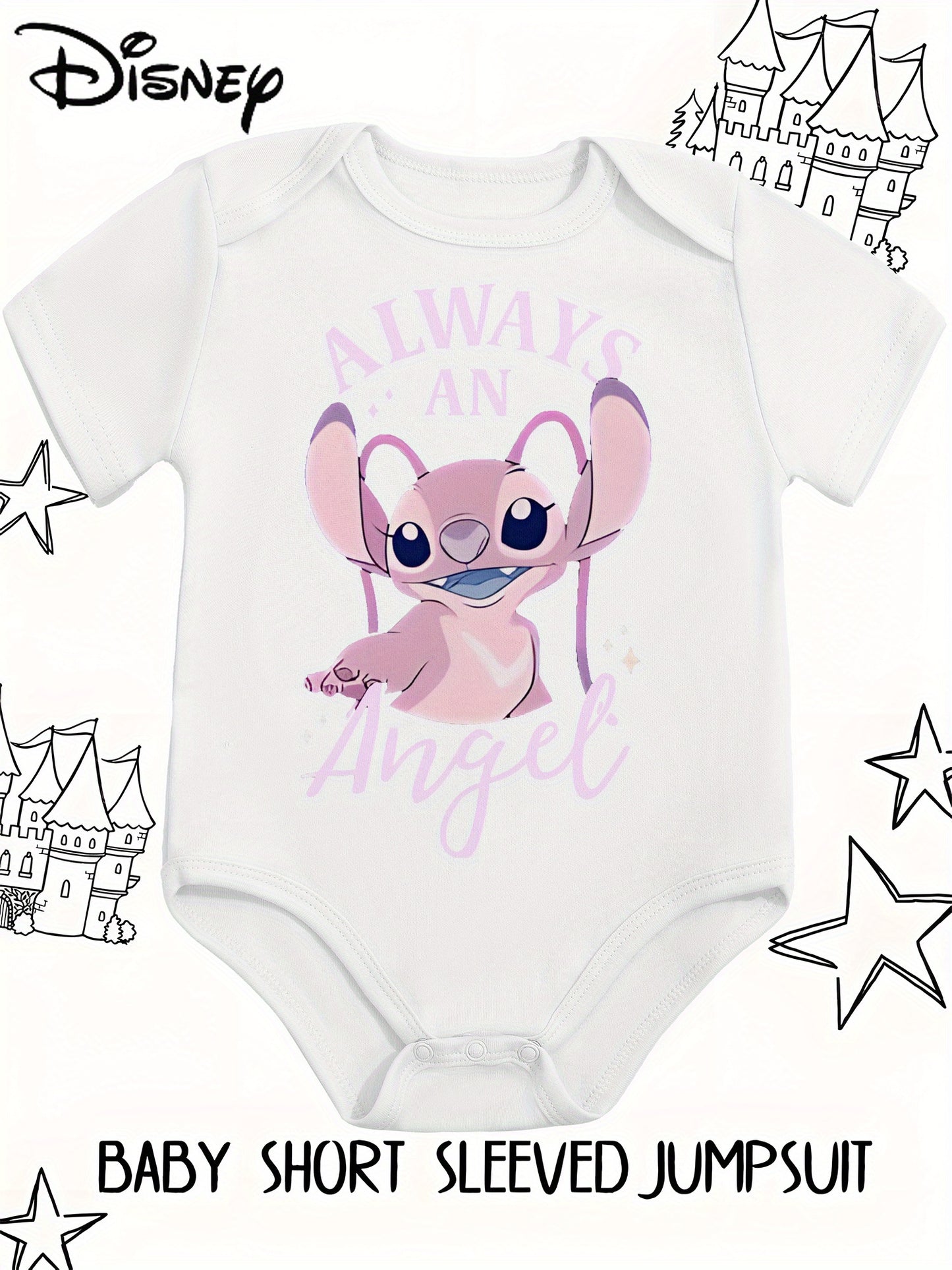 Disney Lilo And Stitch Always An Angel Baby Bodysuit Soft Cotton Summer Crawling Suit