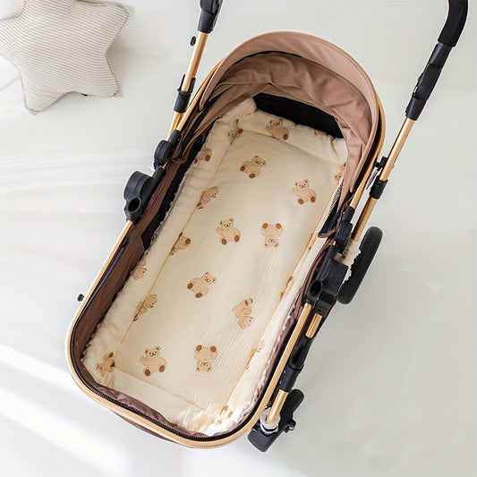 1pc Plush Cream Bear-Patterned Thickened Stroller Seat Cushion - Soft Polyester Fiber, Adorable Brown Bear Design, Perfect for Comfort & Style in Your Youngsters's Carriage, Youngsters Stroller