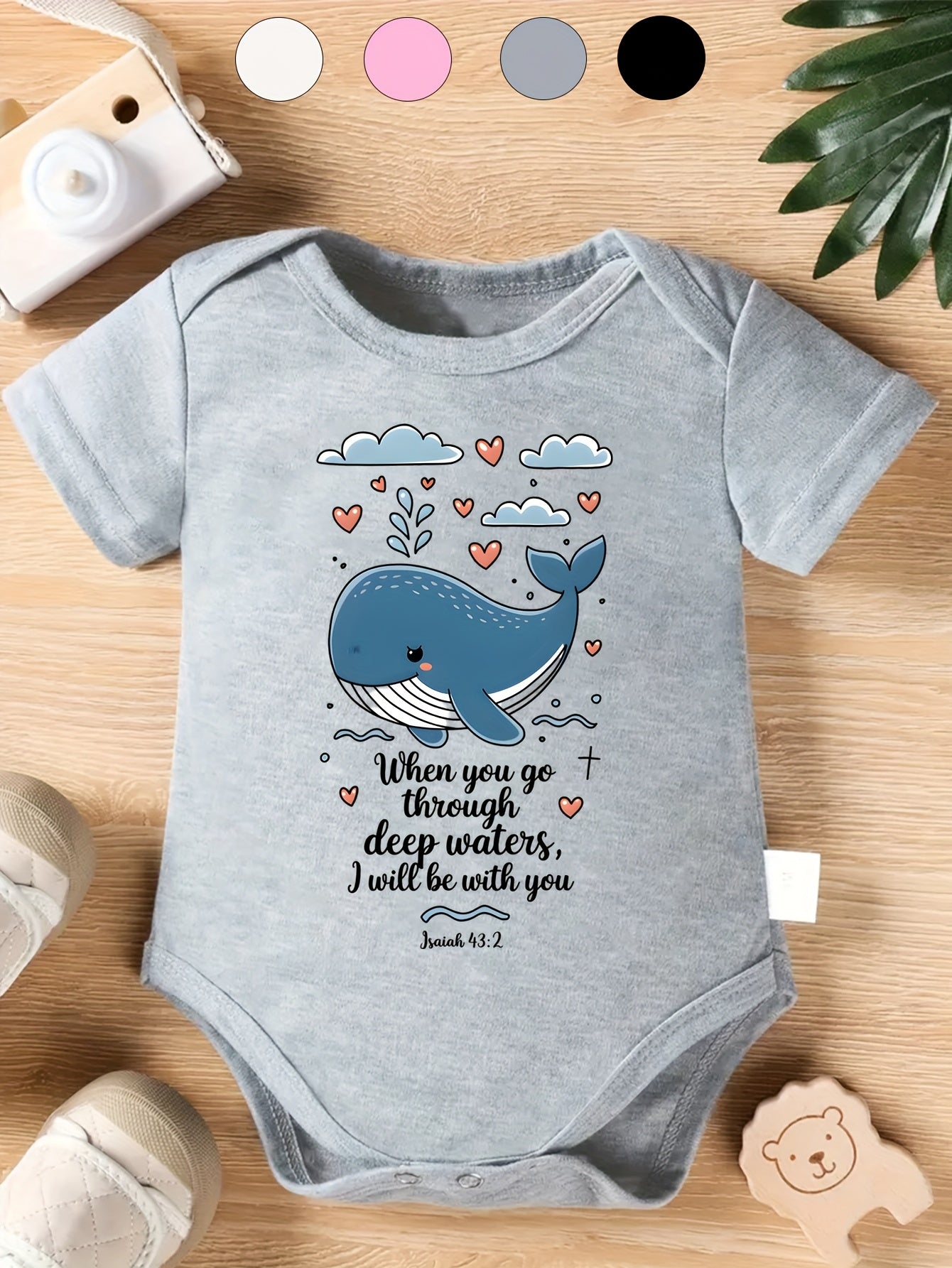 Inspirational Baby Onesie with Whale Design Isaiah 41:10 for Boys and Girls 0-12 Months