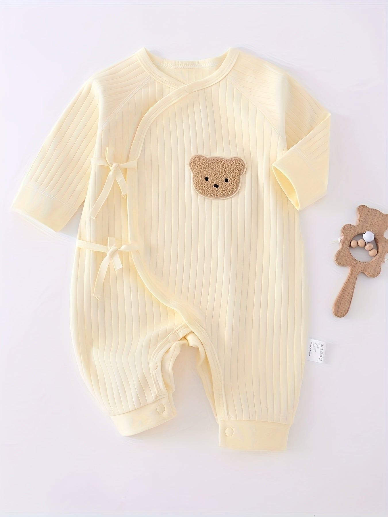 Bear Head Cartoon Romper Set For Baby Girls Beige Pink