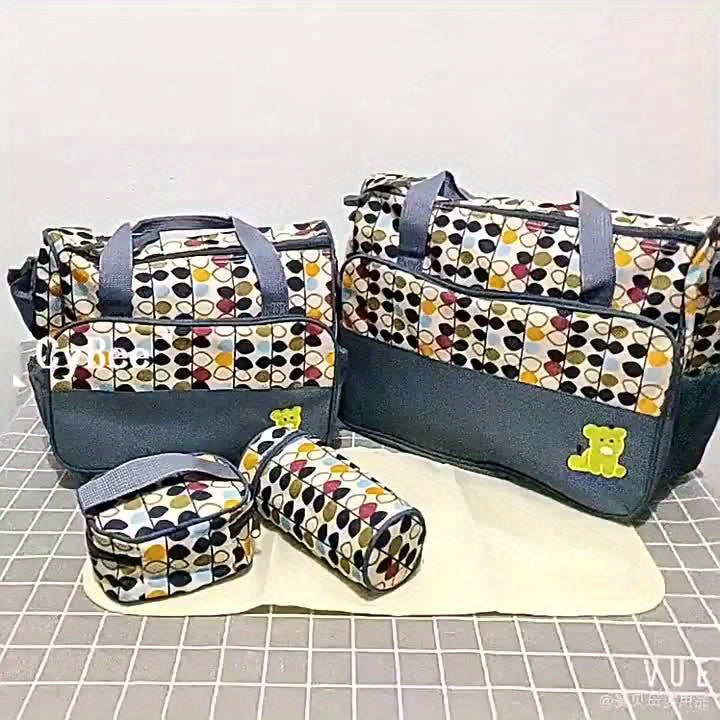5 Piece Nappy Diaper Bag Set with Changing Pad and Insulated Pockets for Travel