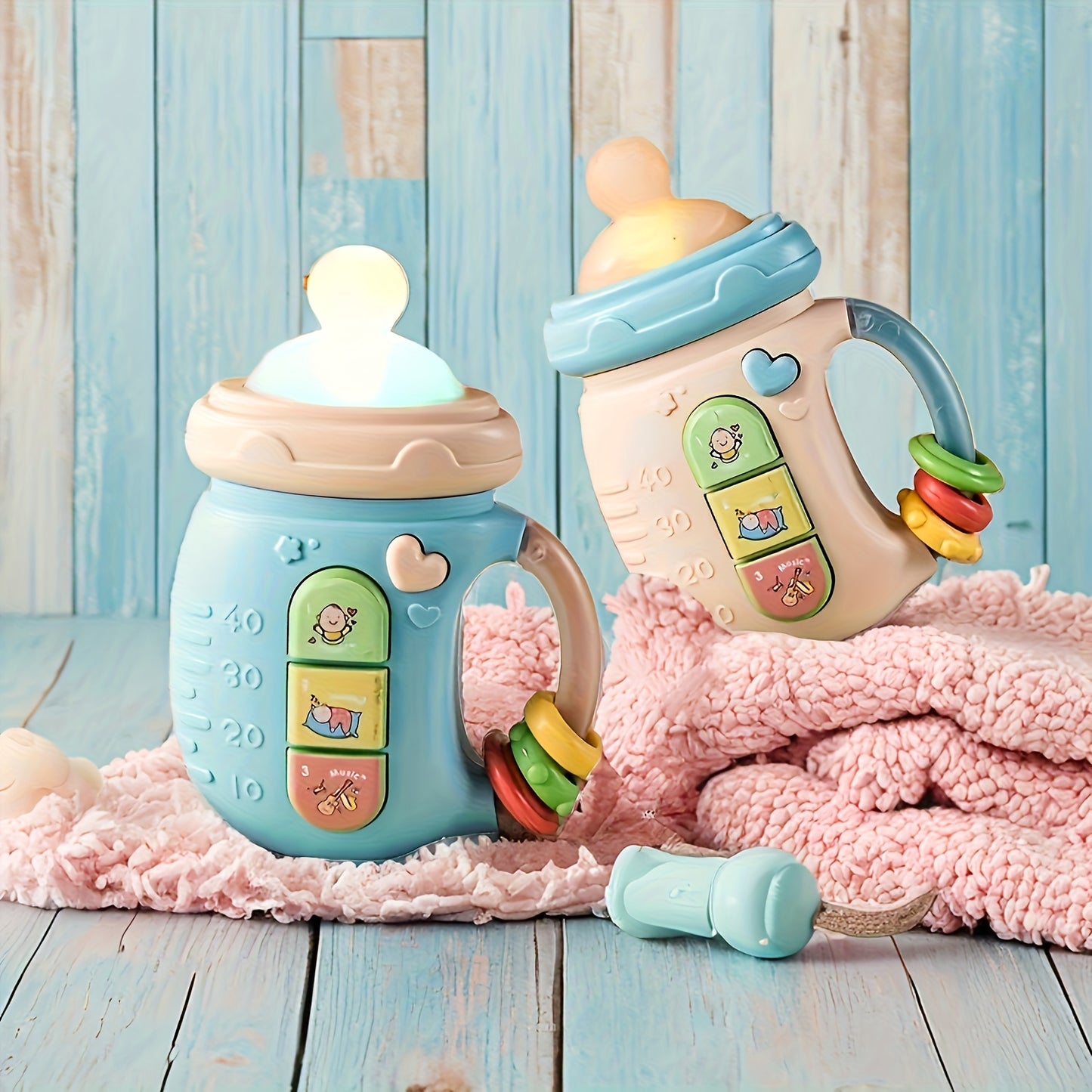 3pcs Music Soothing Bottle Set with Rhythmic Light and Sounds for Youngsters Comfort