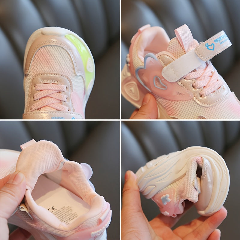 Summer Young Girls Sports Shoes with Luminous Belt Light Breathable Mesh Casual Style