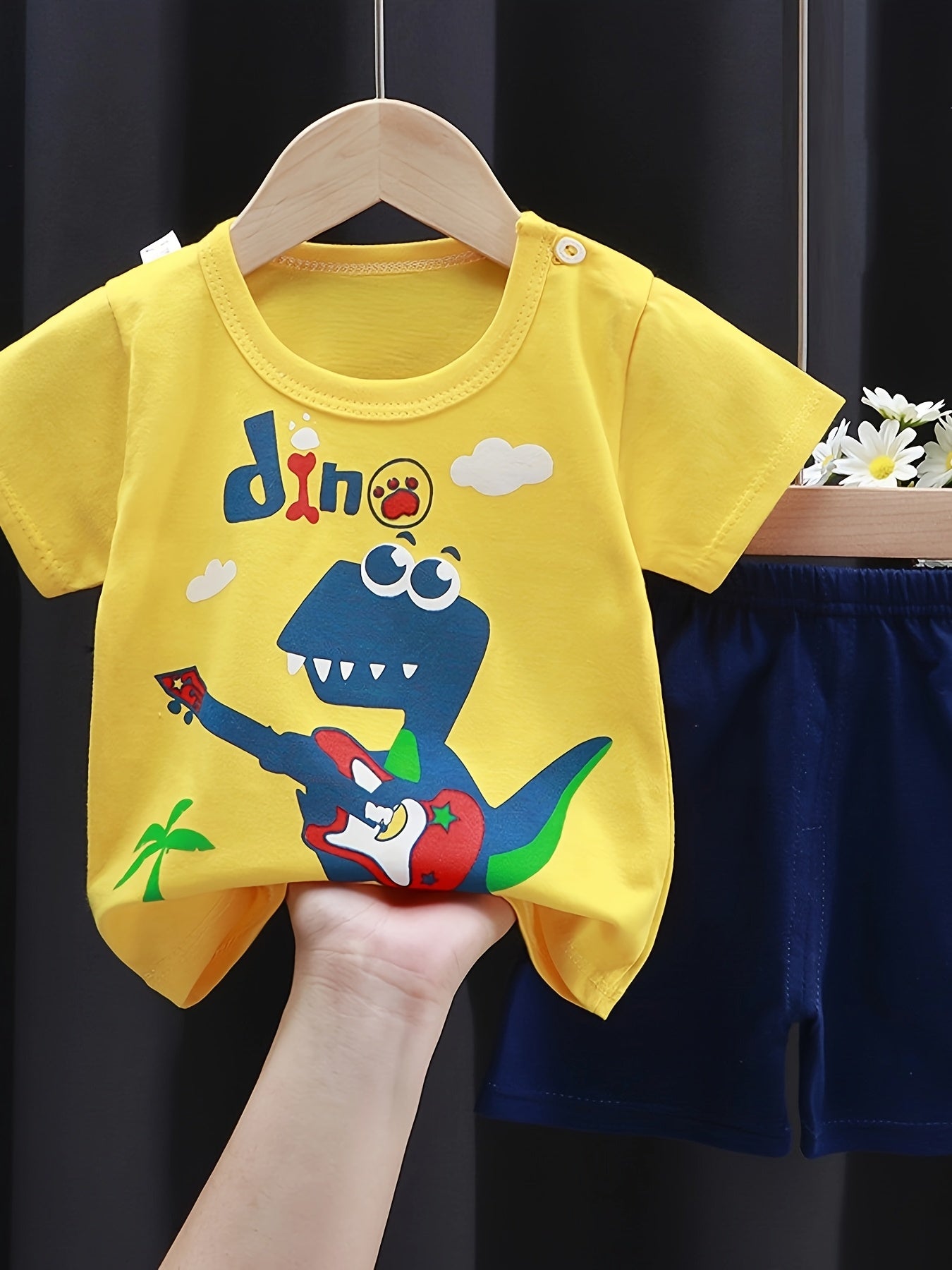 [Summer Baby Suit] Eight-piece Set New Summer Baby Short Sleeve Suit | Four Sets, Pure Cotton Material, Dinosaur Car Print, Comfortable And Breathable, Best Gift For Children