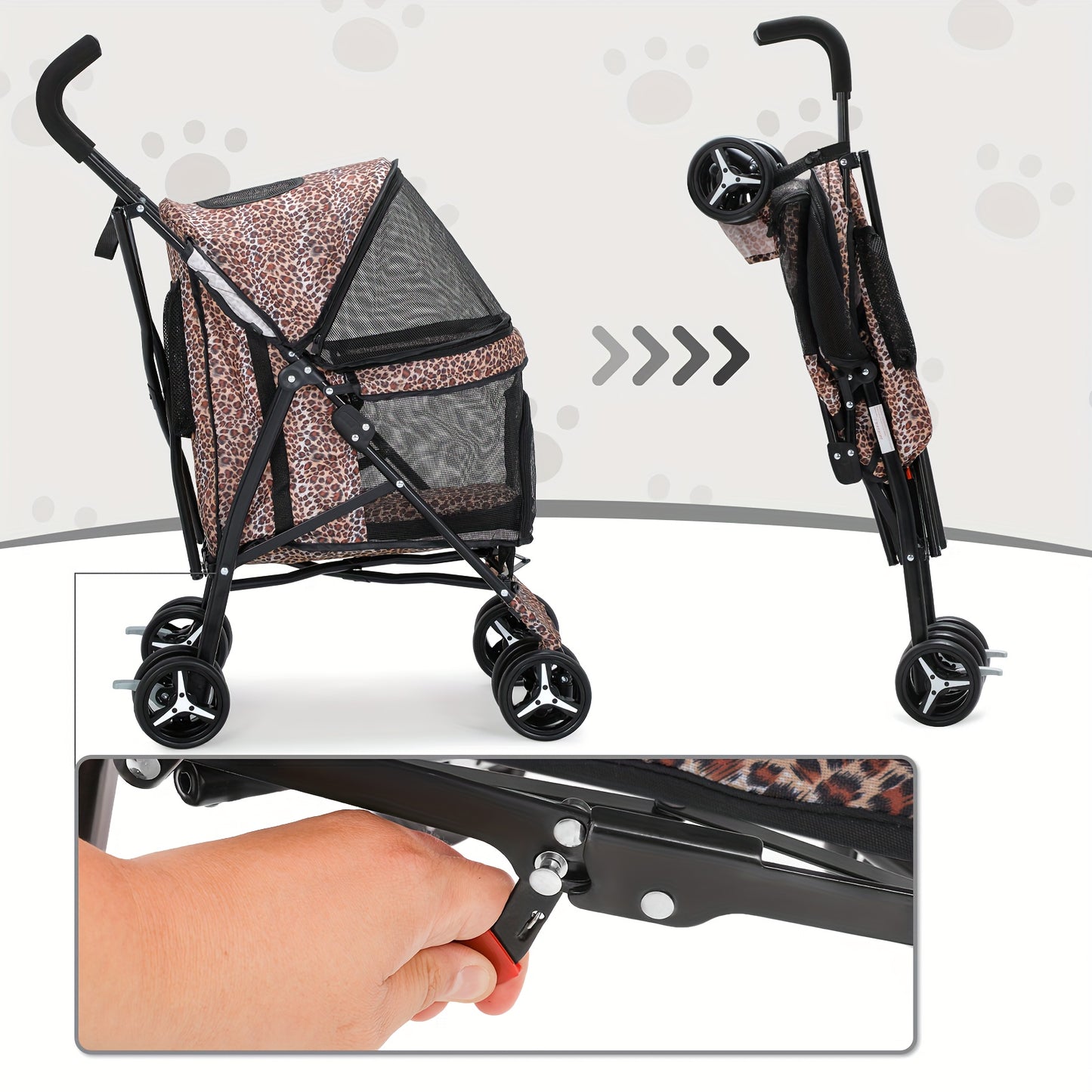 MoNiBloom 4-Wheel Pet Stroller for Small/Medium Dogs up to 22 lbs - Easy-Fold Jogger Stroller with Sun Cover, Breathable Mesh, Rear Storage Bag & Cushioned Pad - Durable Nylon Design for Outdoor Walks & Travel, Visible Mesh P