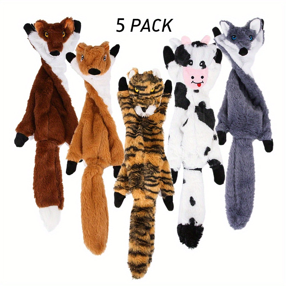 5 Pack Stuffing Free Squeaky Dog Toys for Aggressive Chewers Plush Crinkle Sounds