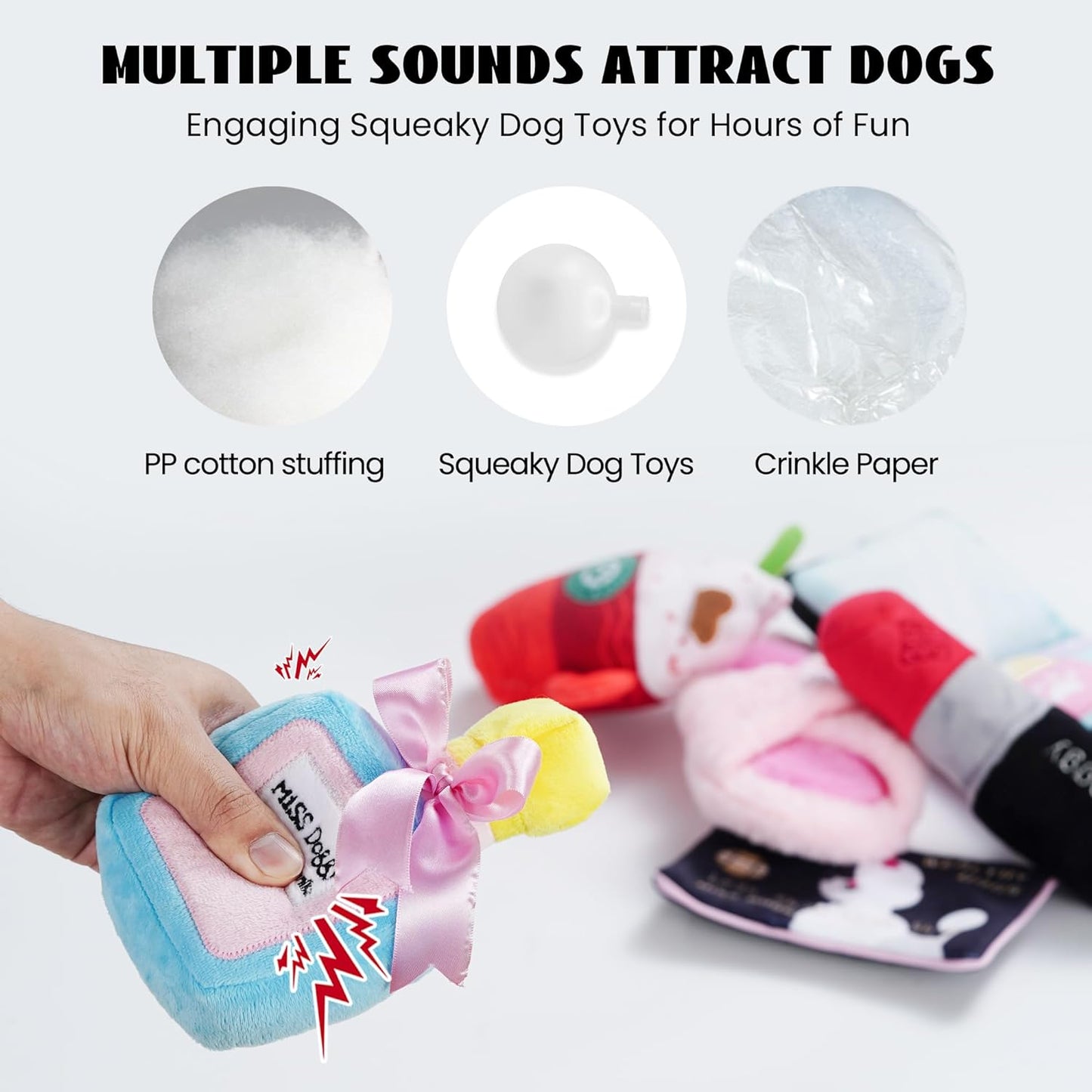 Nocciola 8PCS Cute Plush Dog Toys Set for Small to Medium Dogs with Stylish Accessories