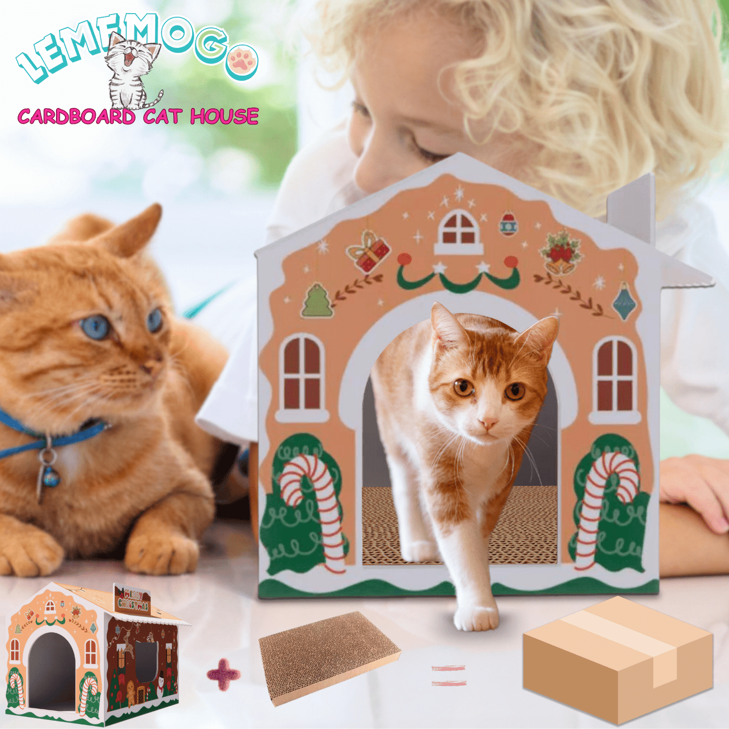 Cardboard Cat House with Scratch Pad Premium Quality Indoor Playhouse for Cats