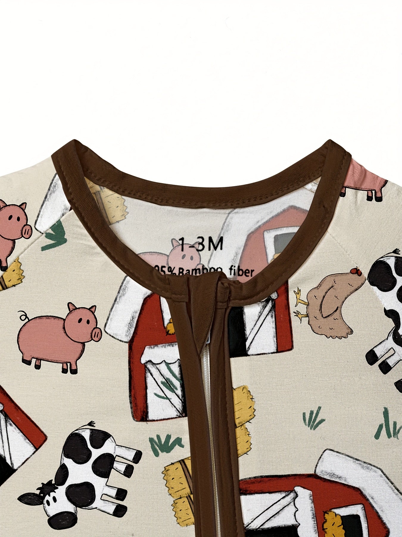 [Bamboo | Soft] Soft Bamboo Fiber Youngsters Romper | Long Sleeve, Zipper Closure, Anti-Grip Feet & Mitten Cuffs | Machine Washable, All-Season Comfort, Cartoon Farm Prints, Safe Youngsters, Bamboo Youngsters Clothes