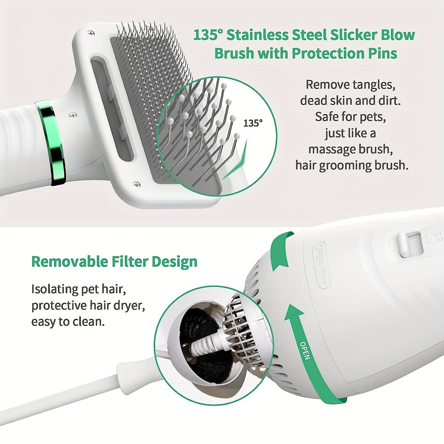 LIVEKEY 2-in-1 Pet Grooming Dryer and Slicker Brush for Dogs and Cats with Adjustable Heat