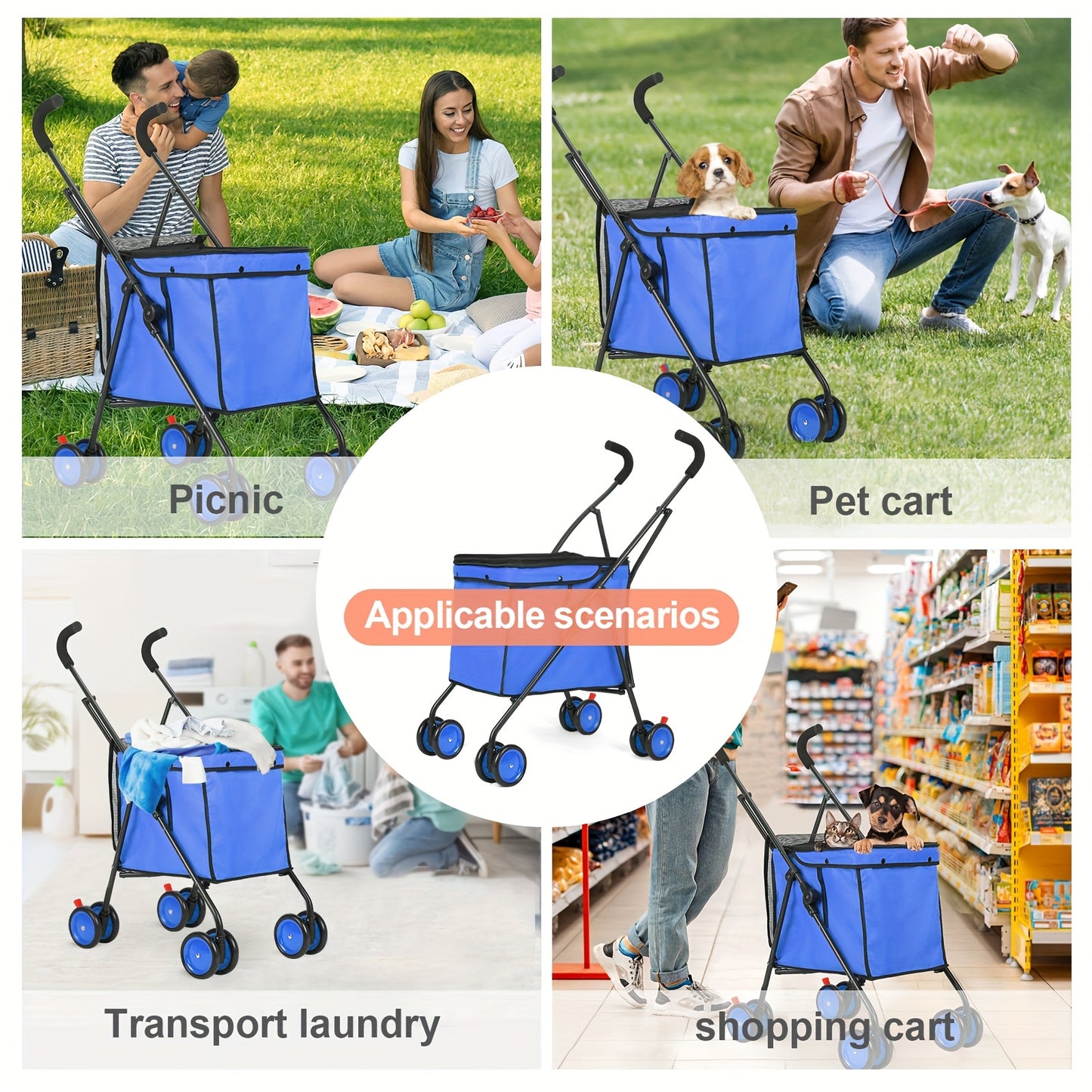 Multi-functional Folding Portable Portable Cart, Small Pet Cart, Cat, Dog & Animal Cart, Family Shopping Cart, Outdoor Camping Cart