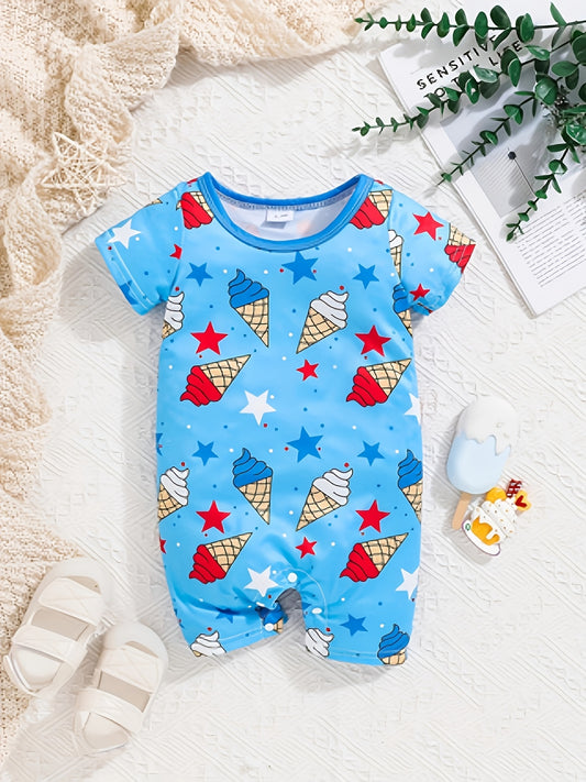 Baby Onesies Independence Day Cartoon Print for Boys and Girls Outdoor Fun