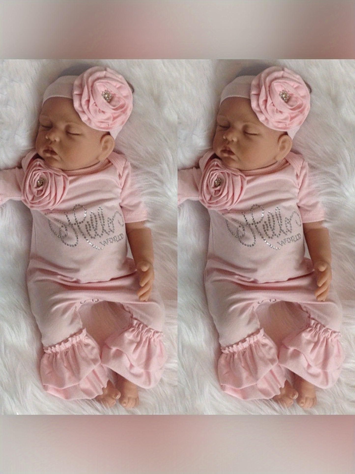 [Cotton Baby Romper] Soft Cotton Baby Girl's Floral Romper with Headband | Short Sleeve Bodysuit with Ruffled Hem & "Hello Baby" Print | Perfect for Summer, Outdoor