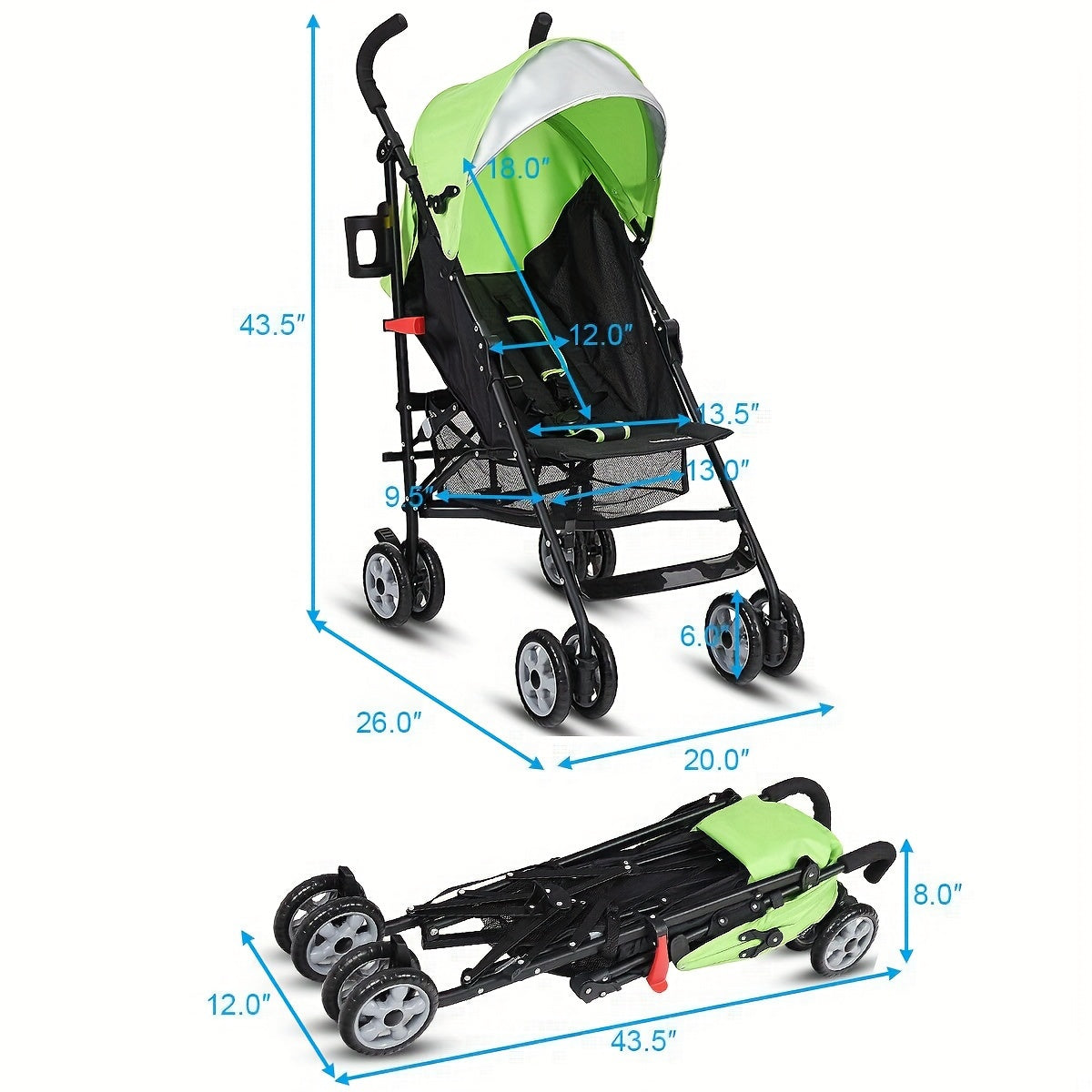 Gymax Lightweight Folding Stroller for Youngsters with Adjustable Canopy and Cup Holder
