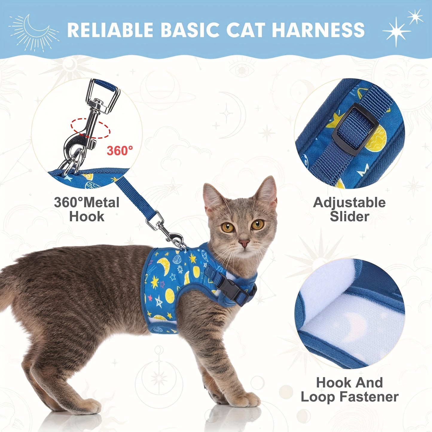 Cat Harness With Leash Escape Proof - Fashionable Mesh Cat Dog Walking Harness Leads, Adjustable For Kitties Puppies Small Animals, for Galaxy