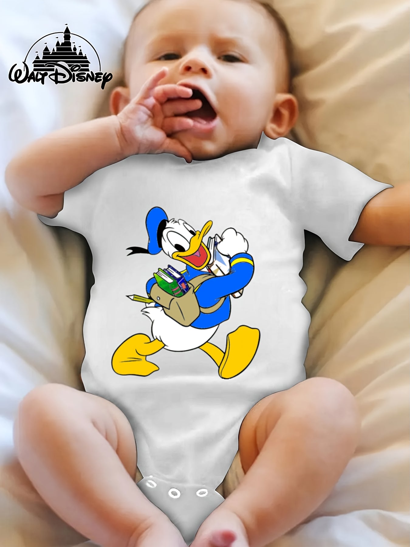 Donald Duck Printed Baby Onesie for Kids Cute Cartoon Design Short Sleeve Cotton Fit