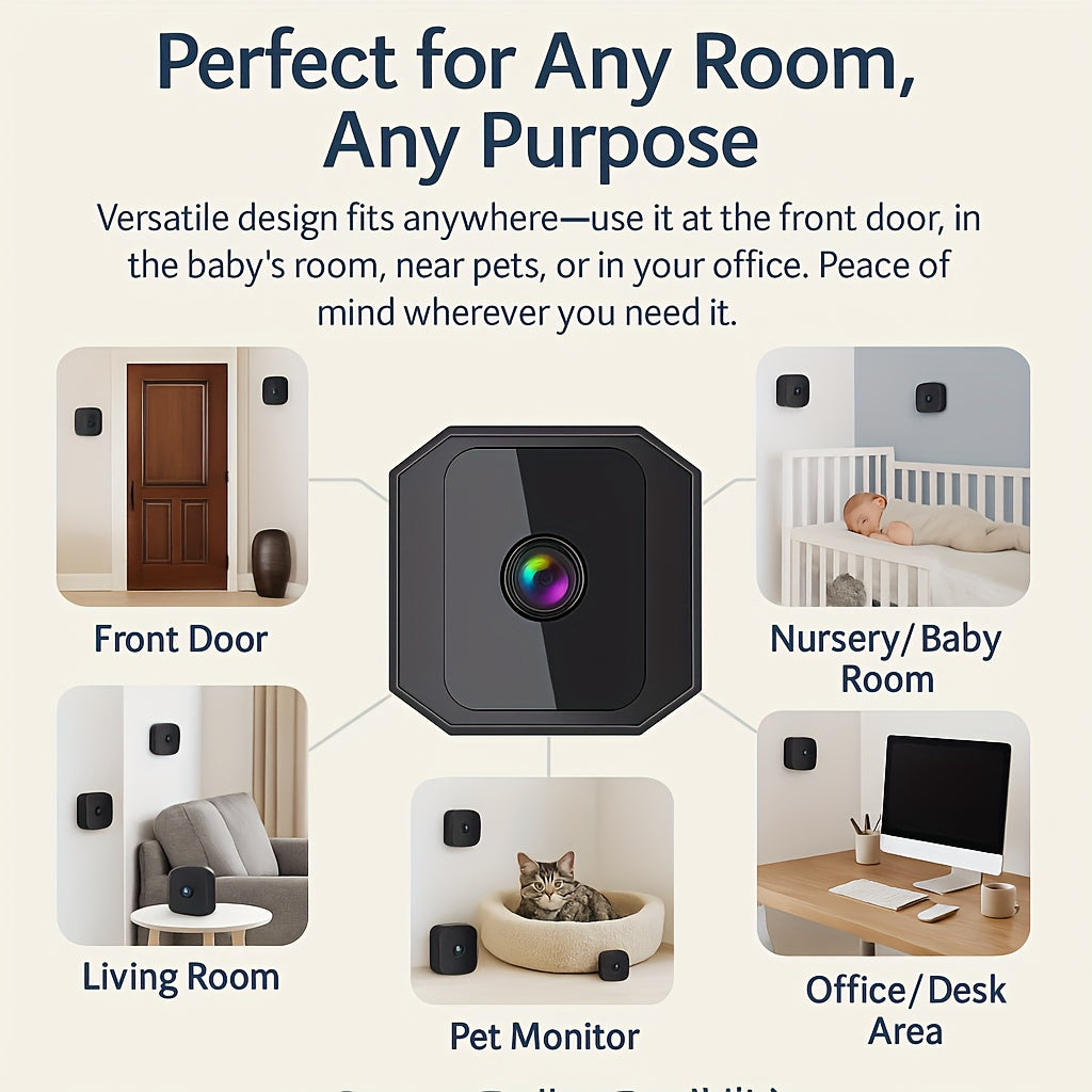 HD Mini Wireless Security Camera with Night Vision Motion Detection and Two-Way Audio