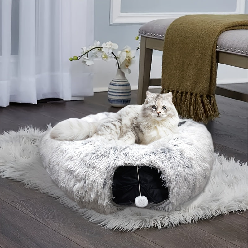 All Season Cat Nest Tunnel with Removable Cat Ball for Cats and Small Dogs