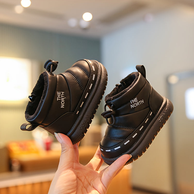 Vintage Preppy Casual Round Toe Zipper Low Top Fabric Upper Fabric Inner Fabric PVC Sole Casual Stripe Children'S Snow Boots for Baby Boys and Girls, with Fleece Lining