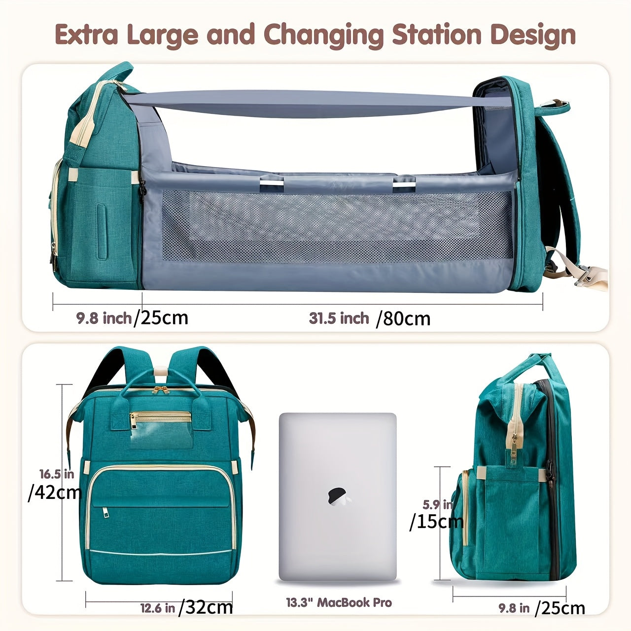 Diaper Bag Backpack with Changing Station - Multifunctional Baby Organizer for Travel