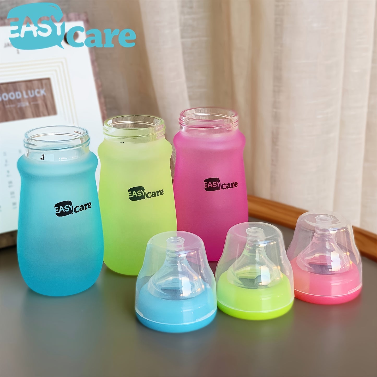 6pcs Easycare Wide Neck Glass Baby Bottles 8.4oz Spill-Proof Sippy Cups for Gifts
