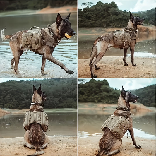 Dog Backpack Dog Harness Tactical Vest for Large Dogs Outdoor Training Suit Combat Suit Set Camping Hunting and Rescue Equipment Medium-Large Dogs