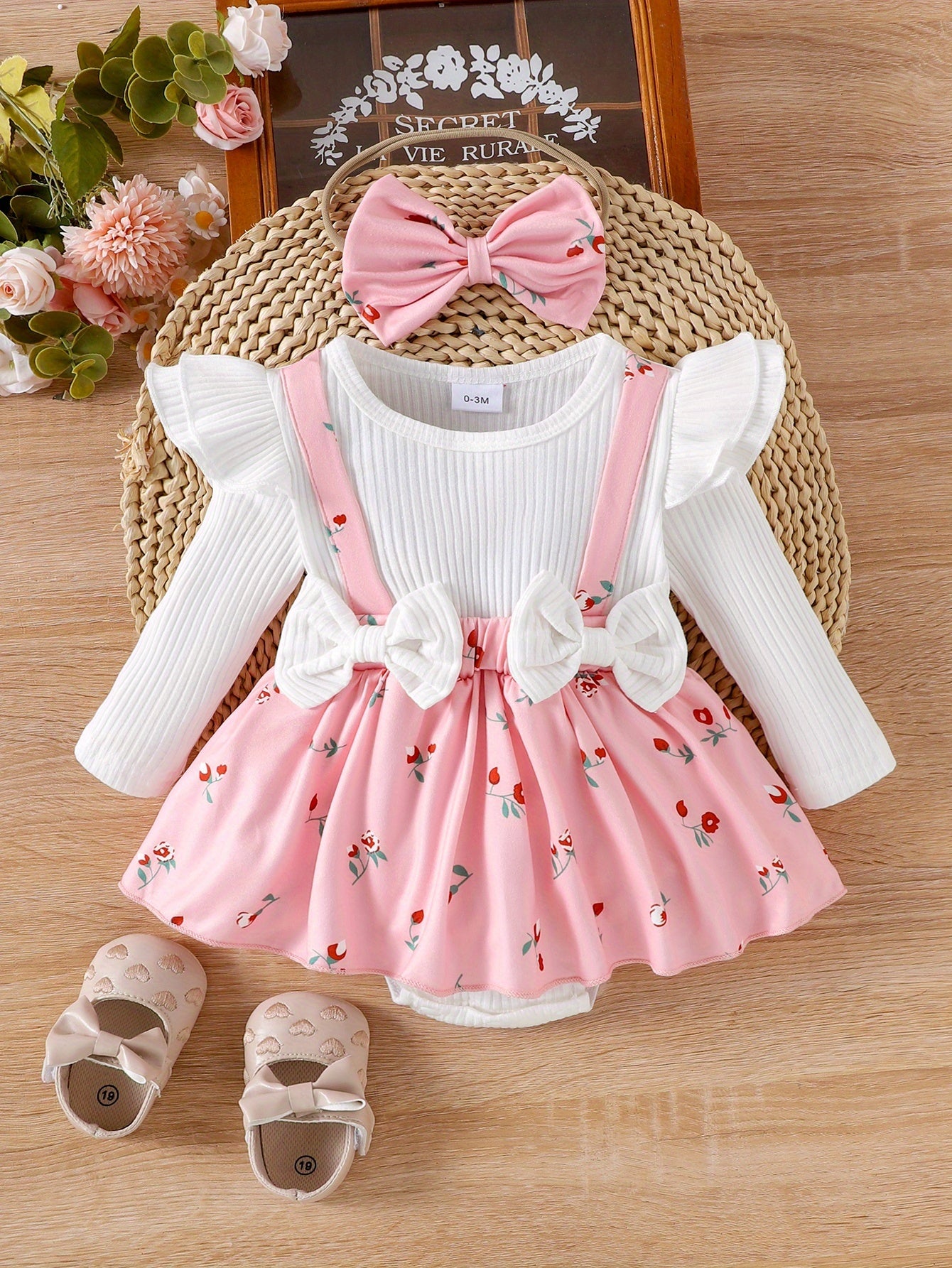Floral Soft Knit Baby Bodysuit With Matching Headband Set