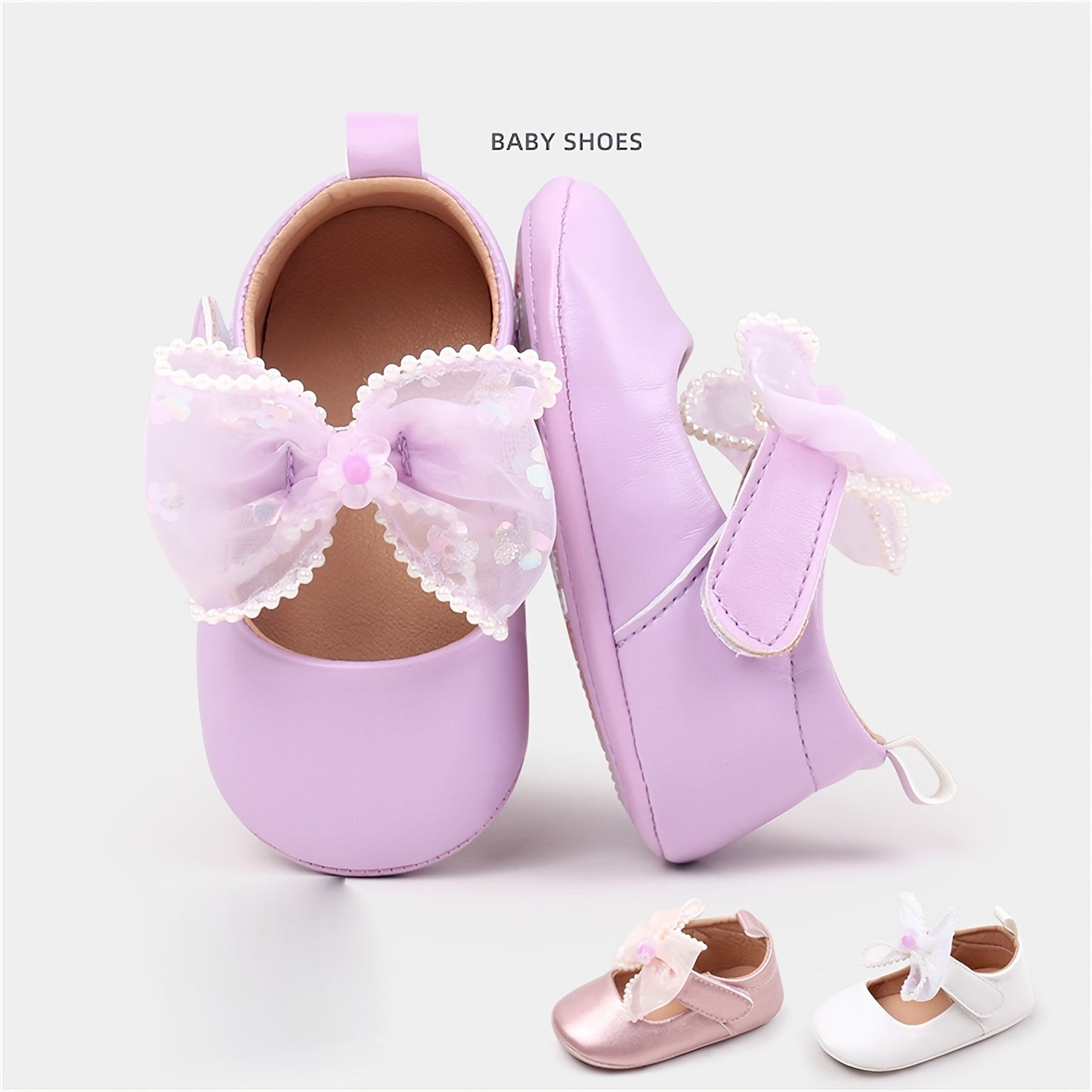 Infant Baby Girls Wedding Dress Shoes Bow Ballet Flats Mary Jane First Walkers For Newborn Baptism