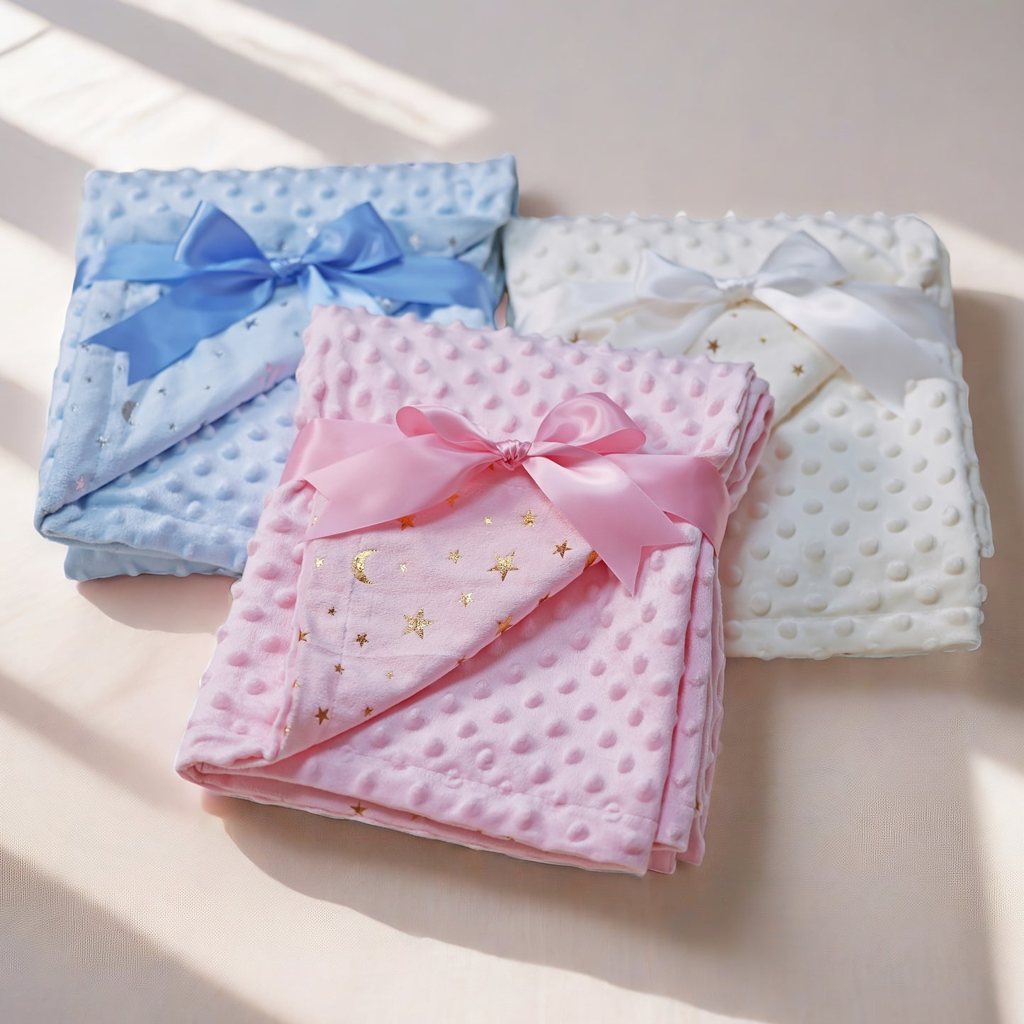 A Double-Layered, Thick, Soft Baby Blanket with One Side Made of Ultra-Soft Bubble Fleece And The Other Side Featuring Ultra-Soft Short Plush with Golden Foil Printing, Measuring 29.92X47.24inch, Suitable for Use in Cribs, St