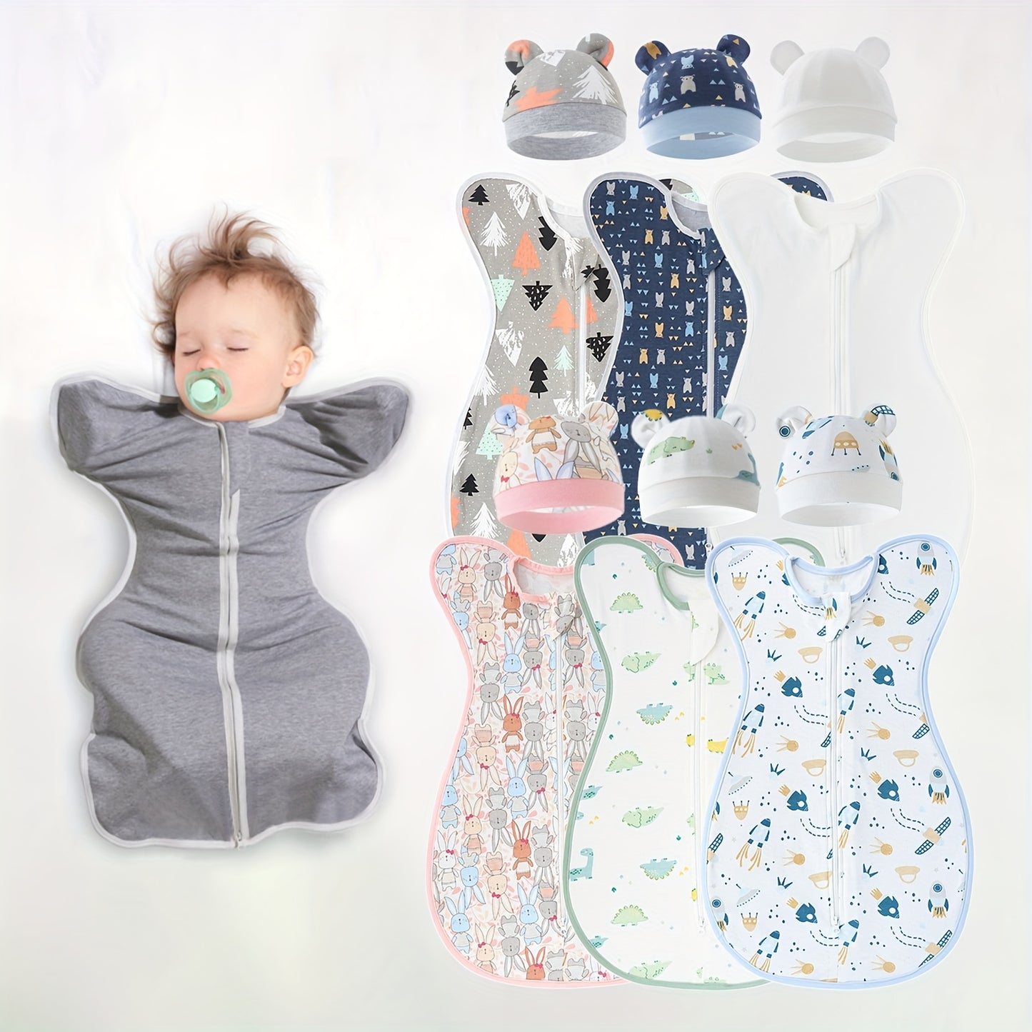 Set Of 2 Super Soft Newborn Sleeping Bags (Suitable for 0-6 Months) - Double Zipper, Breathable And Soft, Kids Wearable Blanket with Matching Hood, Suitable for Newborn Kids Girls, Great Newborn Gift