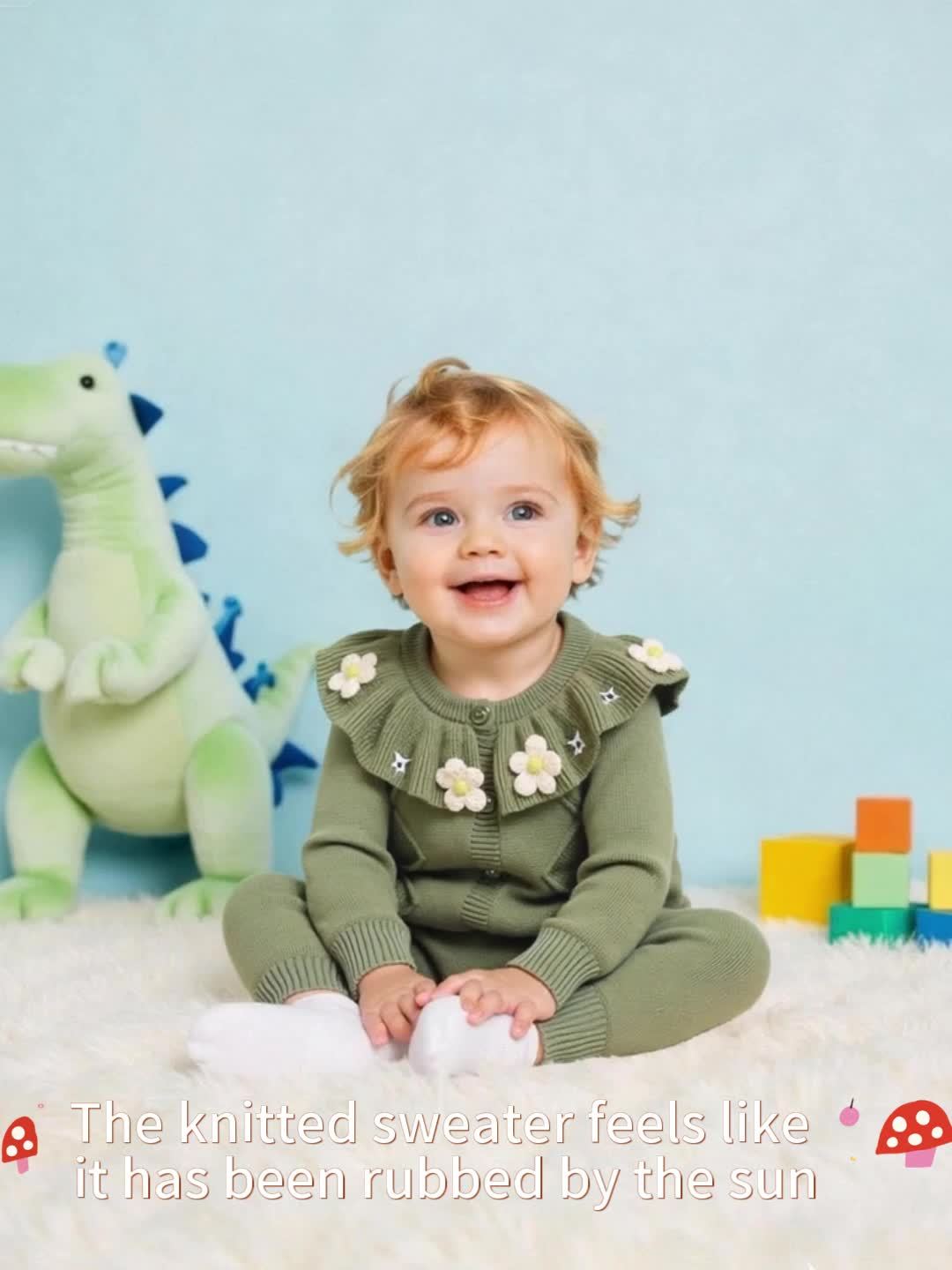 Baby Girls Knit Romper With Ruffled Collar Embroidery