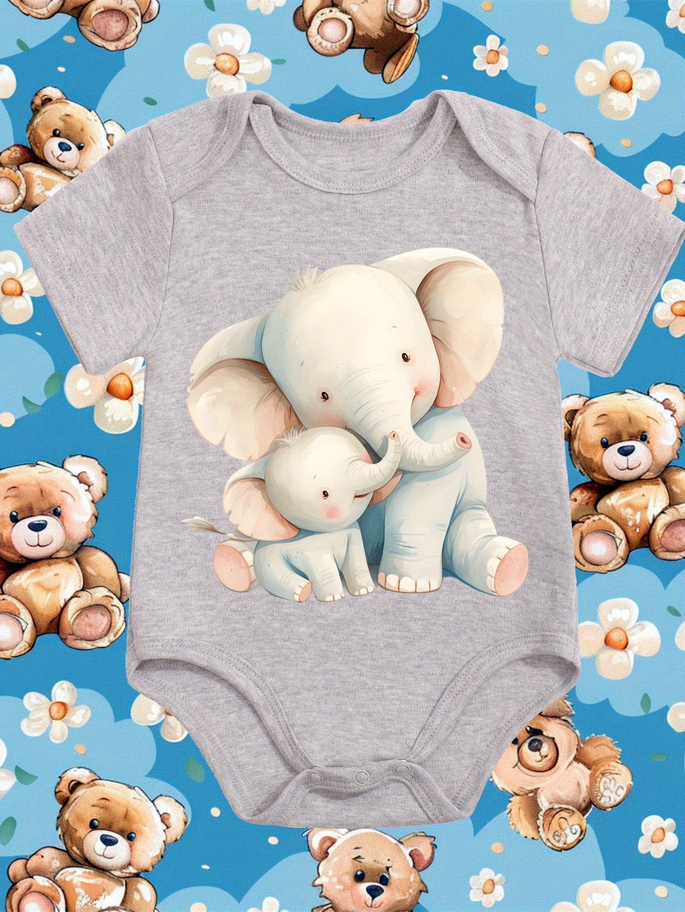 Adorable Baby Elephant Print Onesie Soft Cotton Bodysuit for Newborns 0-12 Months