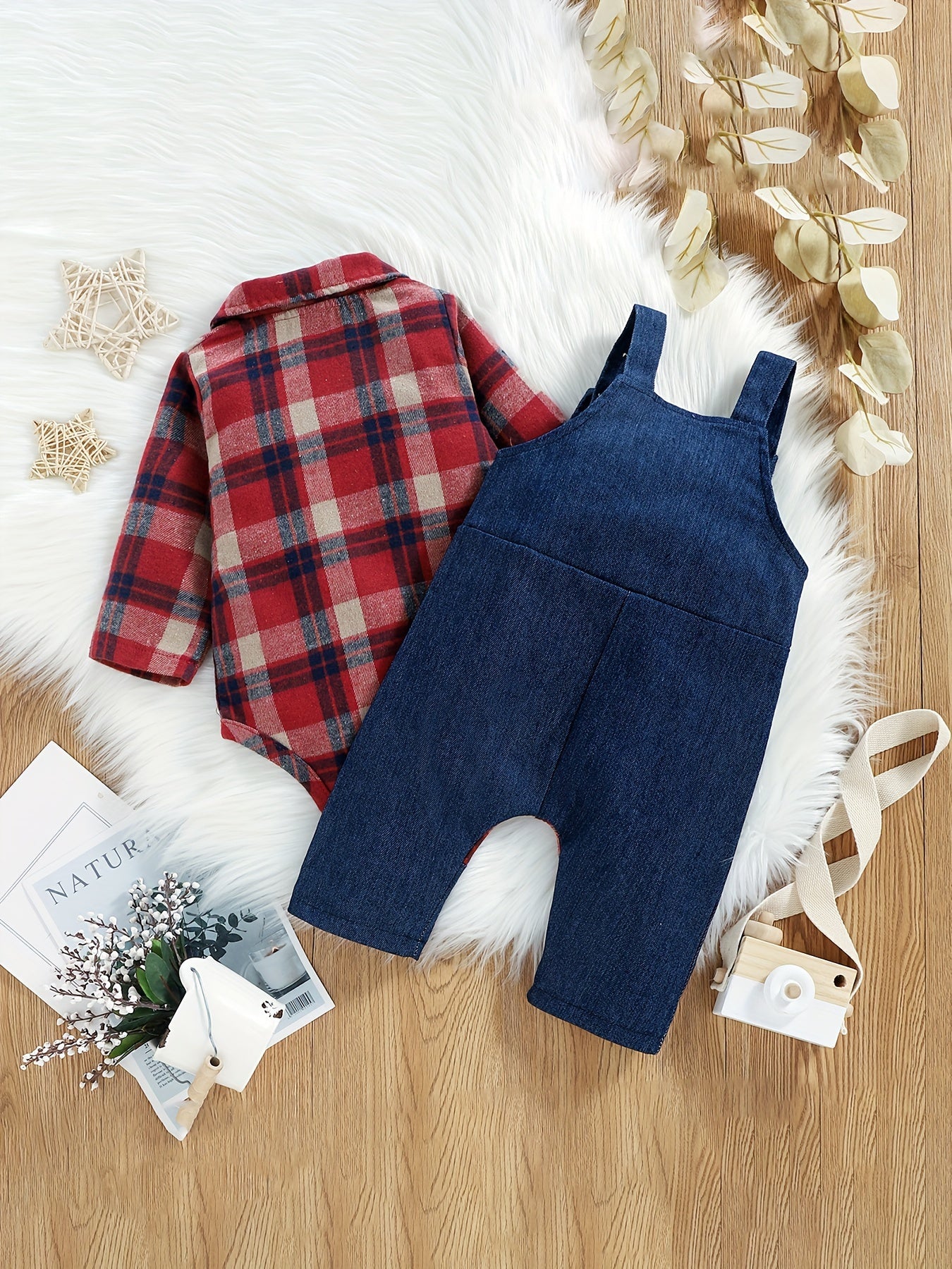 Baby Boy Clothes Infant Outfits Long Sleeve Plaid Bodysuit Romper + Jeans Overalls Jumpsuit Pants Sets 0-18 Months