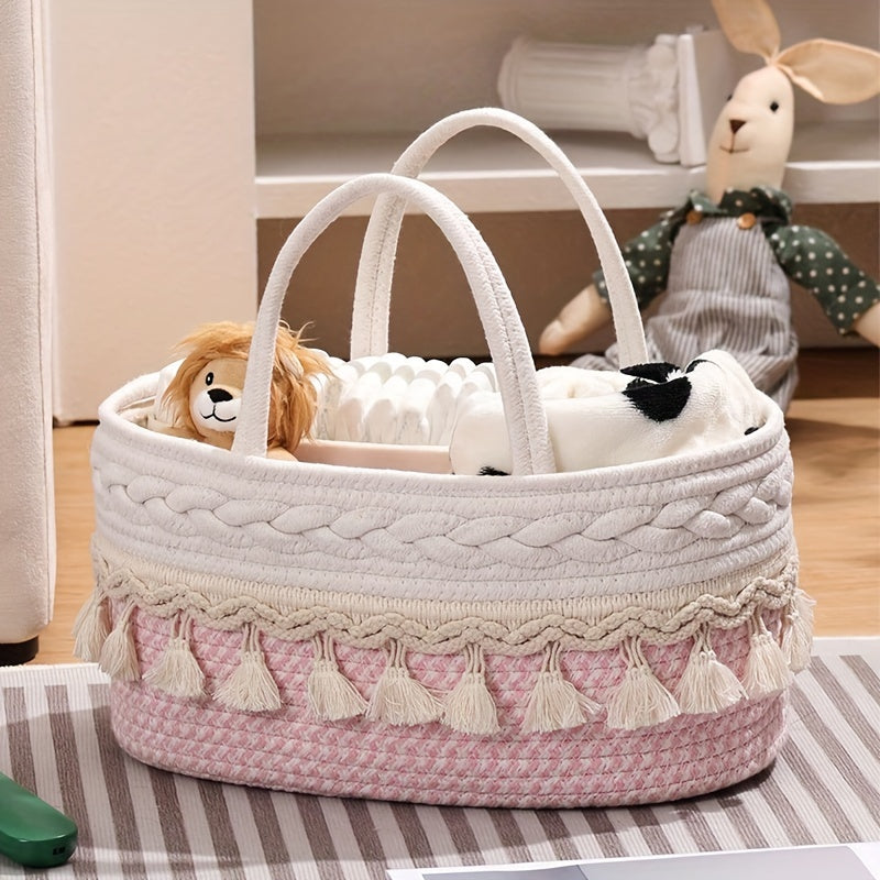 Mommy Travel Handbag Diaper Storage Basket with Tassel for Toys and Supplies