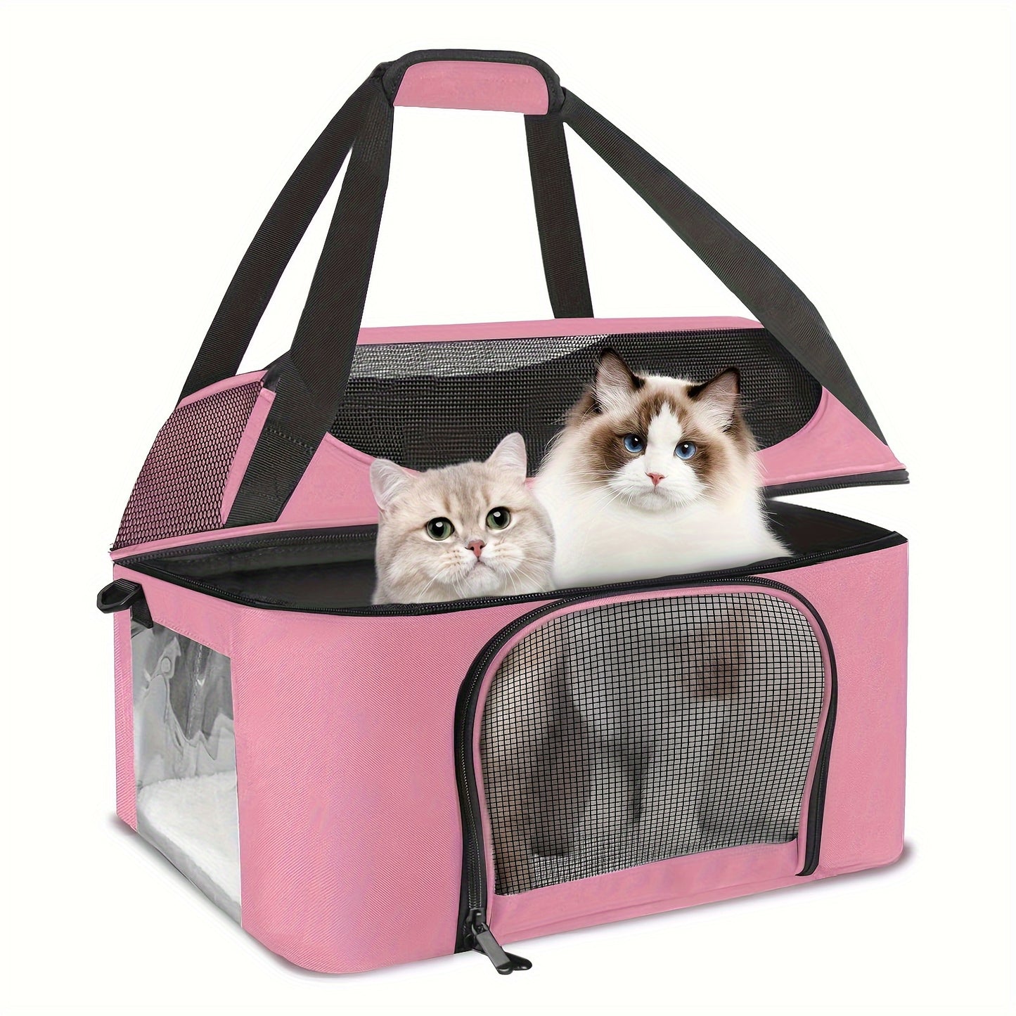 Large Cat Carrier for Two Cats Soft-Sided TSA Approved with Removable Plush Bed and Mesh Panels