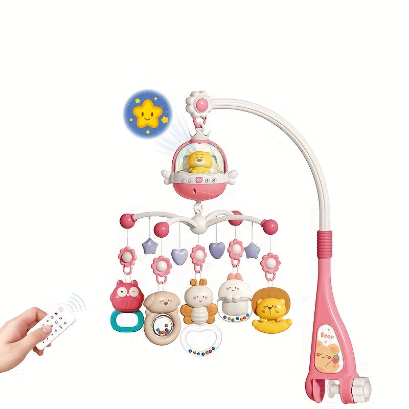 Newborn Crib Mobile With Remote Projection And Music Box Toy Cute Bear Rattle Gift For Baby